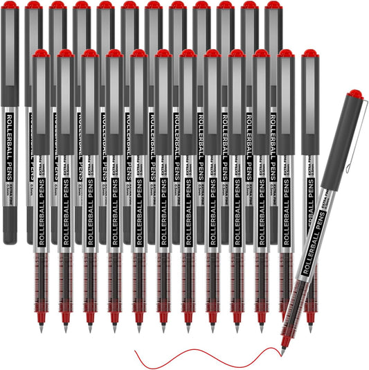 Shuttle Art RollerBall Pens, 25 Pack Red Fine Point Roller Ball Pens, 0.5mm Liquid Ink Pens for Writing Journaling Taking Notes School Office