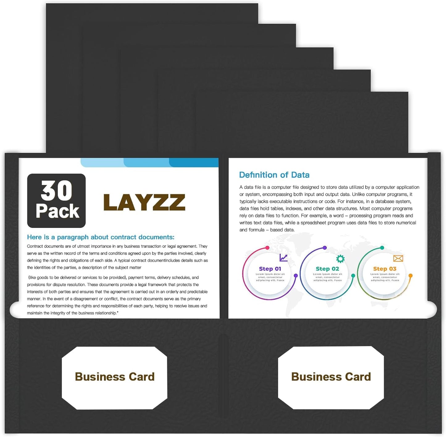 Folders with Pockets, LAYZZ 30 Pack Paper Pocket Folders, 2 Pocket Folders Fits Letter Size Paper, for School Office and Home (Black)