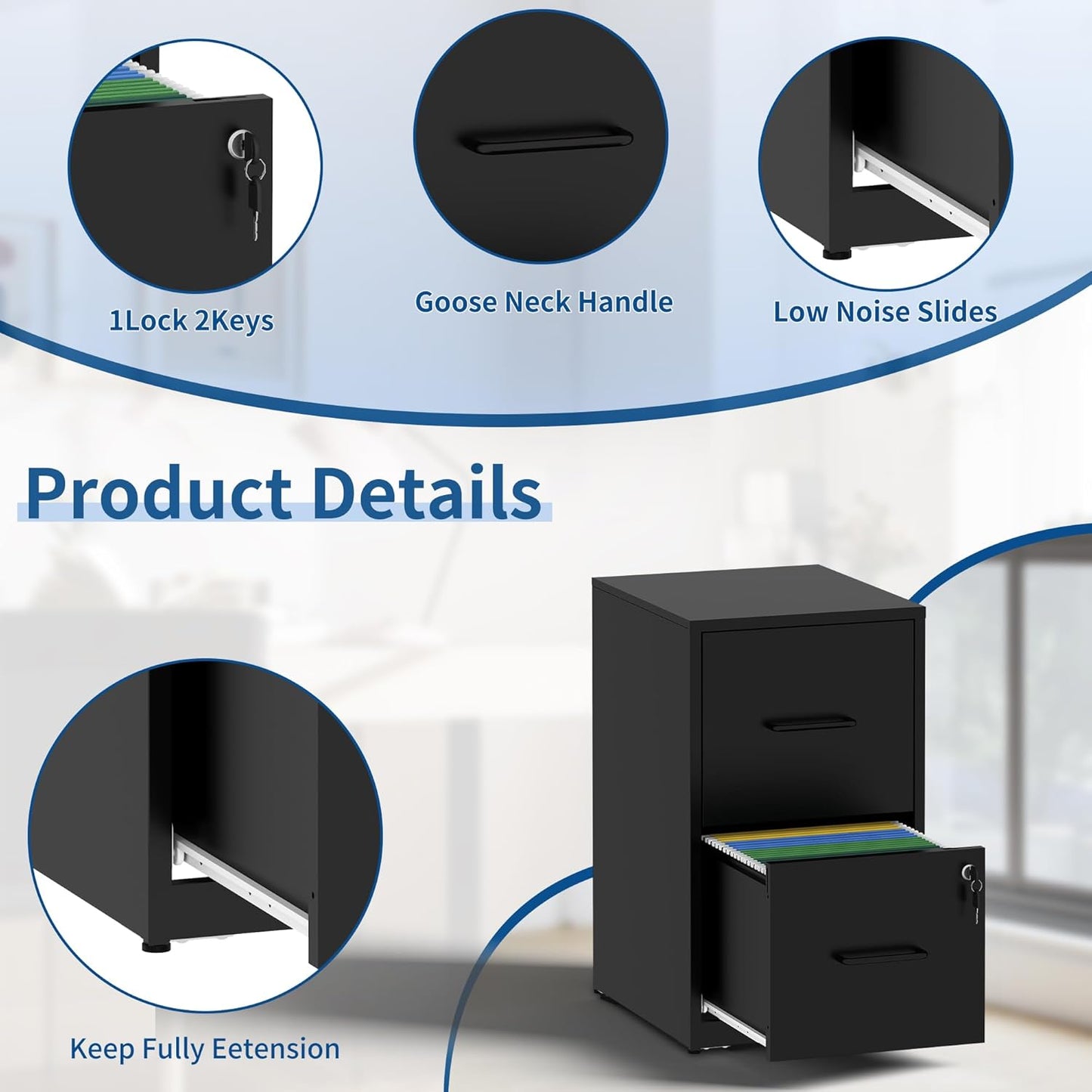 2-Drawer Locking Vertical File Cabinet, Metal Storage Cabinet for Office/Home – Secure Vertical Filing for Letter/Legal/A4/F4 Documents, Easy to Assemble Steel Cabinet (Black, 2 Drawer-25 H)