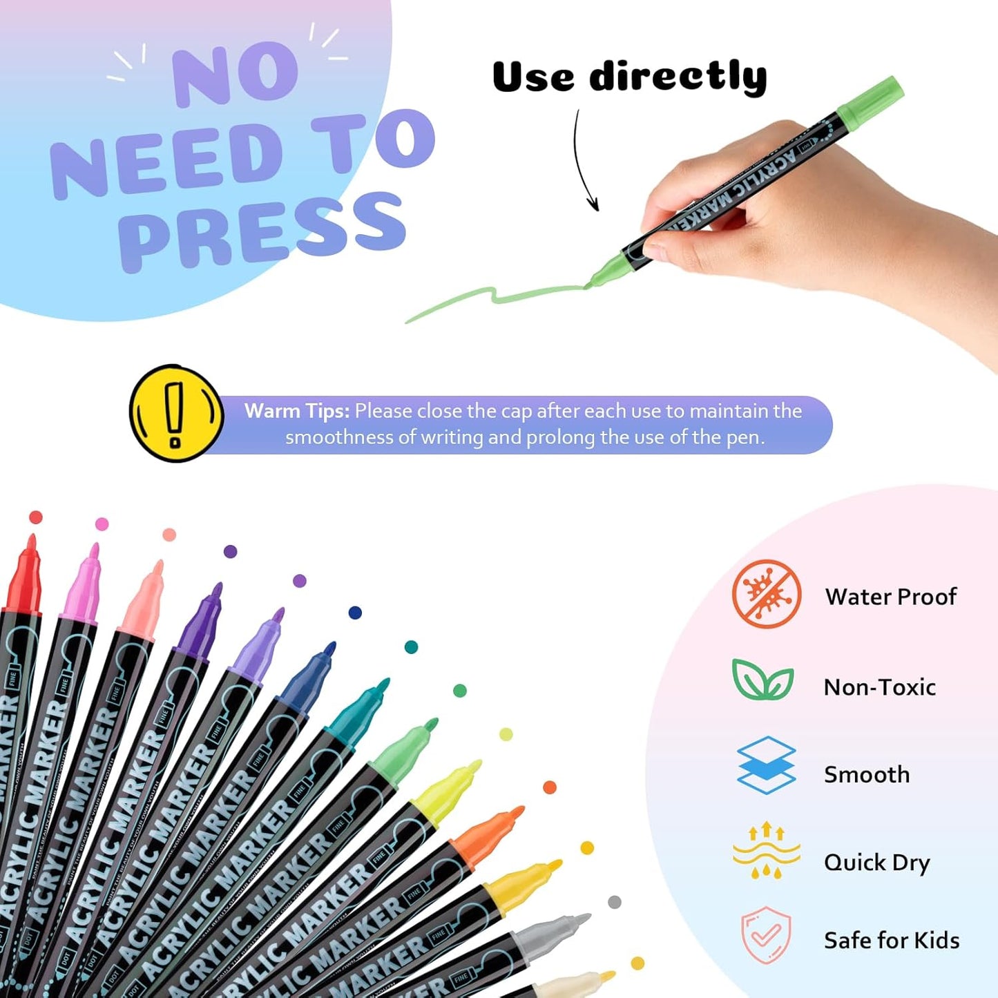 12 Colors Dual Tip Acrylic Marker Paint Pens, Dual Tip Premium Markers for Wood, Rock Painting, Glass, Canvas, Stone, DIY Crafts Making Art Supplies