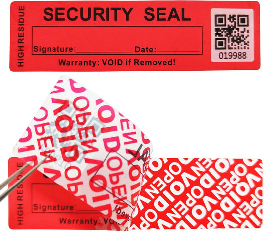 100pcs 25x90mm Total Transfer Tamper Evident Signable Security Tamper Proof Stickers Labels Seals (1x3.54 Inches,QR Code,Matte Red)