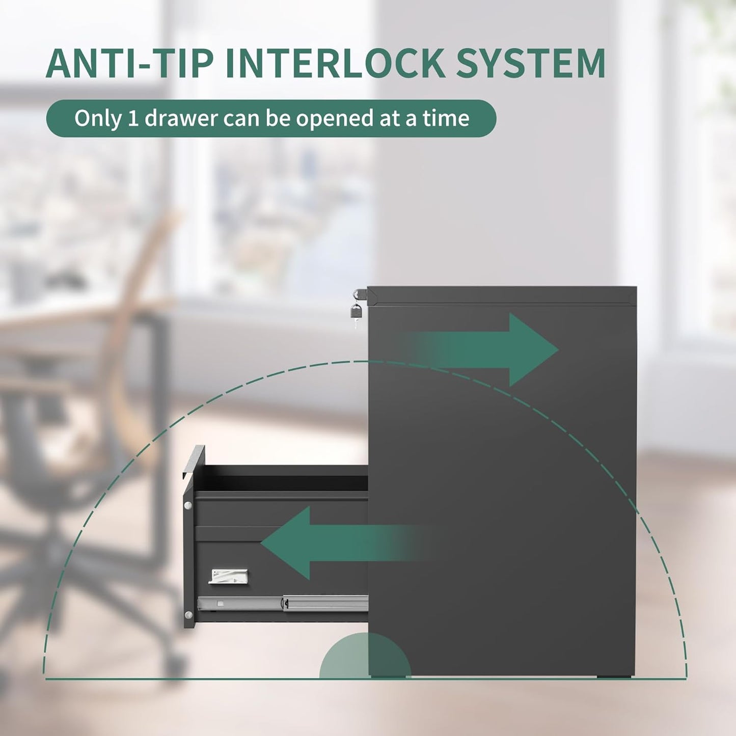 2 Drawer File Cabinet with Lock, Steel Vertical Filing Cabinets for Home Office, Small Metal Storage Cabinet for Hanging Legal/Letter Size Files, Assembly Required (Black)