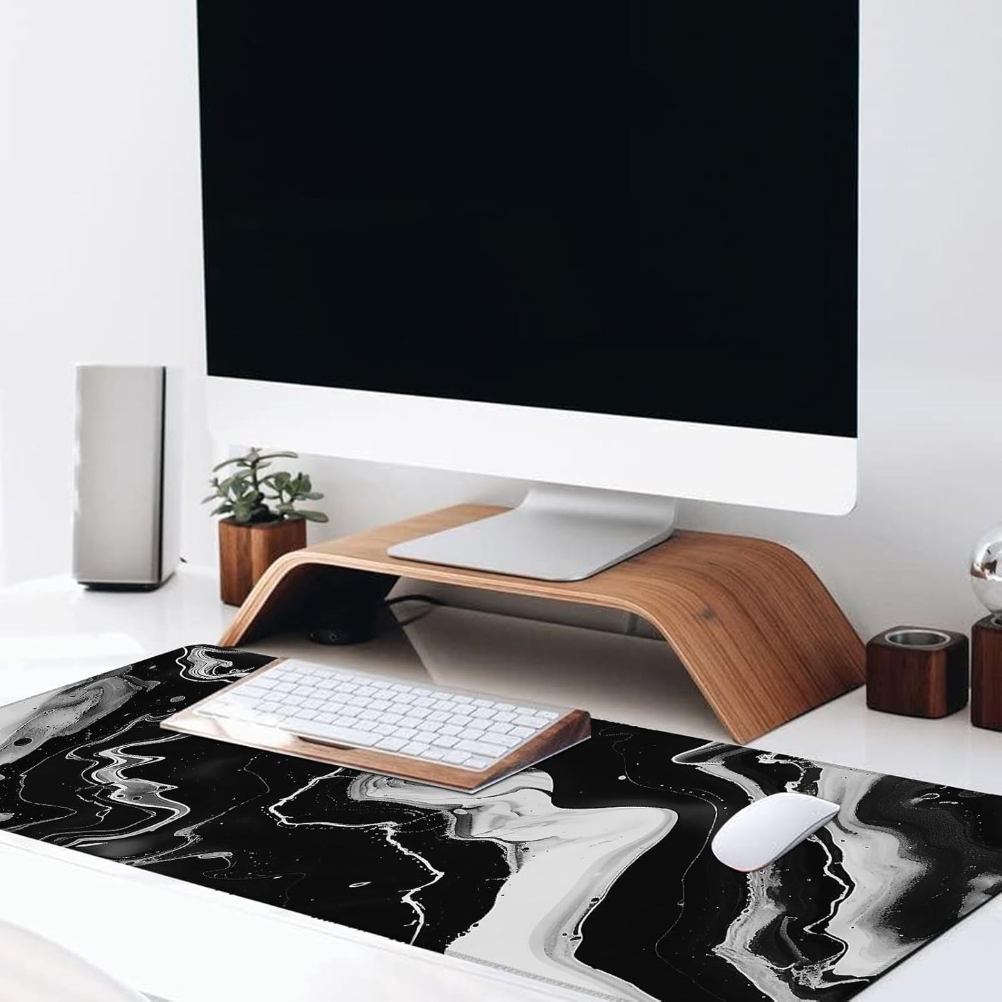 Marble Large Gaming Desk Mat,Rubber Non-Slip Black and White Mouse Pad,31.5x11.8x0.12in Extended Abstract Mousepad,Game Lover Mice Pads Gifts,Office Home Deskmat Decor