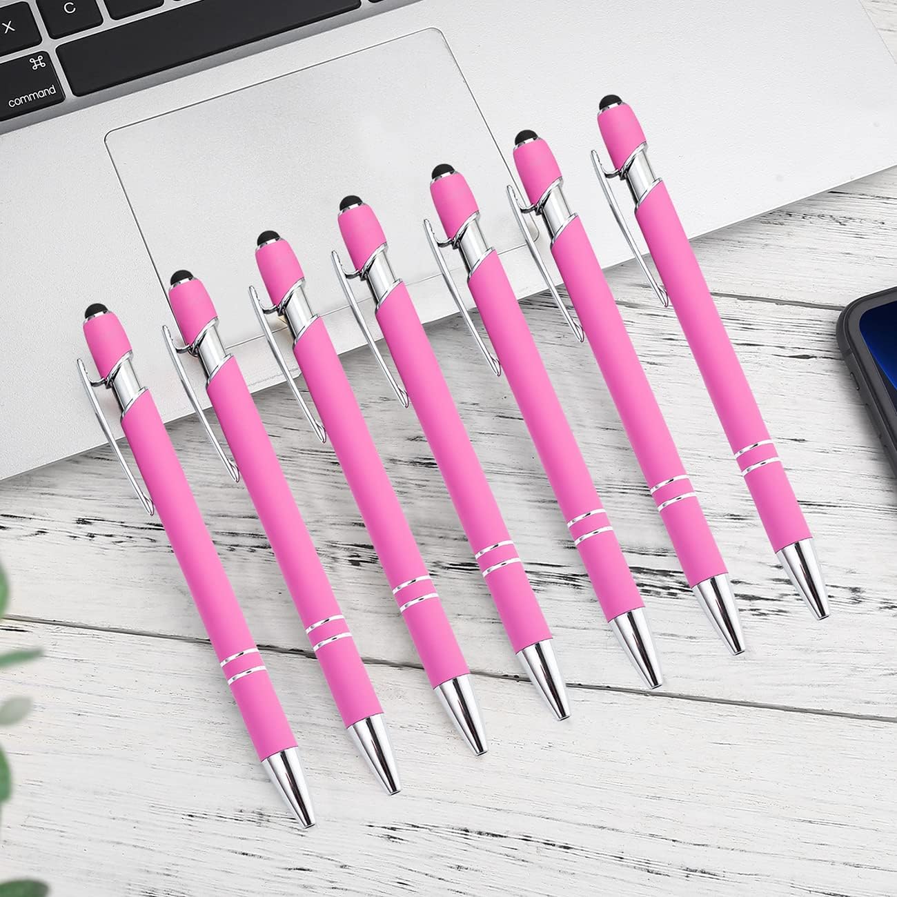 PASISIBICK 12 Pieces Pink Ballpoint Pen with Stylus Tip, 2 in 1 Stylus Stylish Pen, Premium Metal Stylus Pen for Touch Screens, Black Ink, 1.0 mm Medium Point(12 PCS Pink)