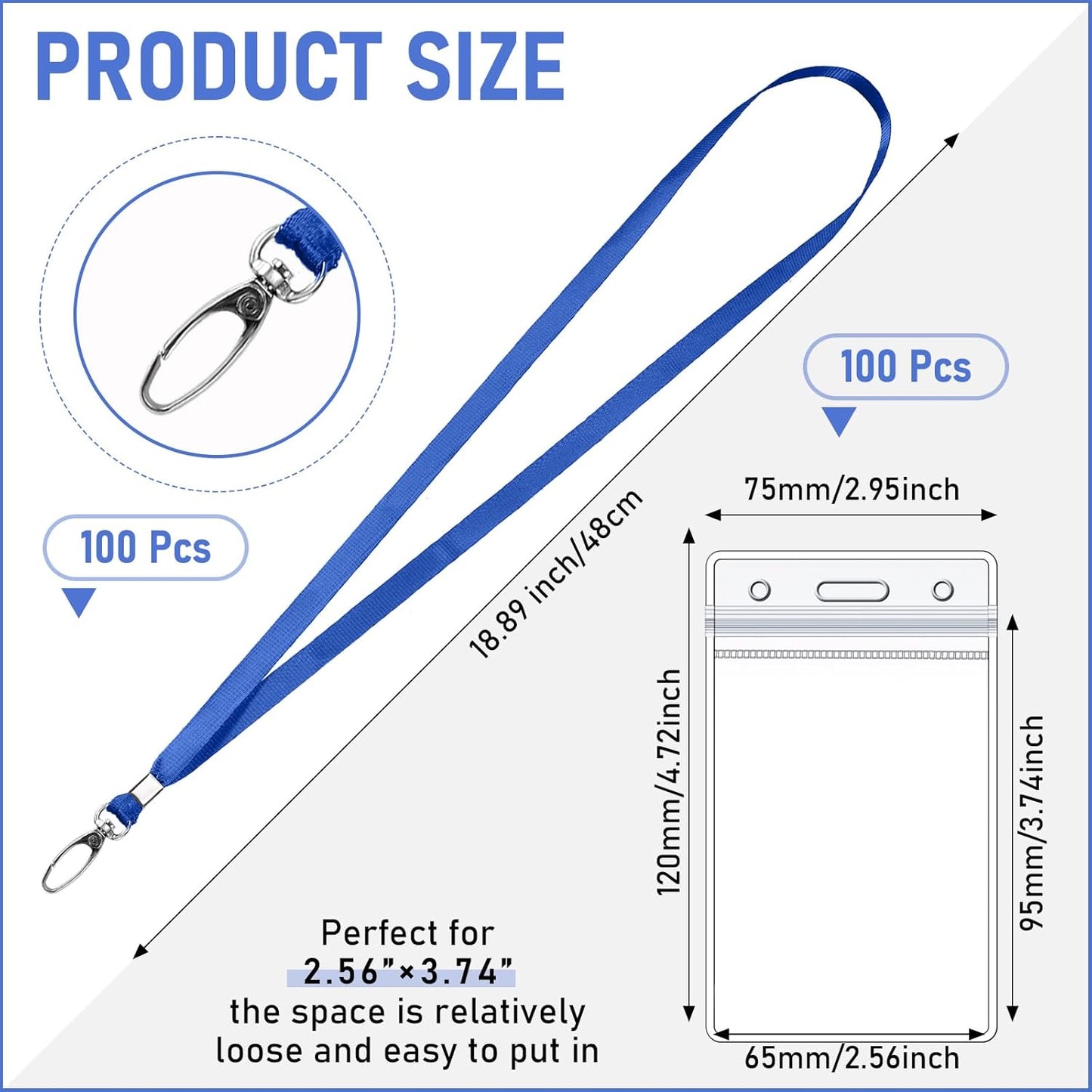 Fumete 100 Sets Name Tag Lanyards with ID Badge Holder Durable Clear Cruise Teacher Lanyards with Plastic Waterproof ID Badge Holders Bulk for Adults Teacher School Office Ship Cards(Navy Blue)