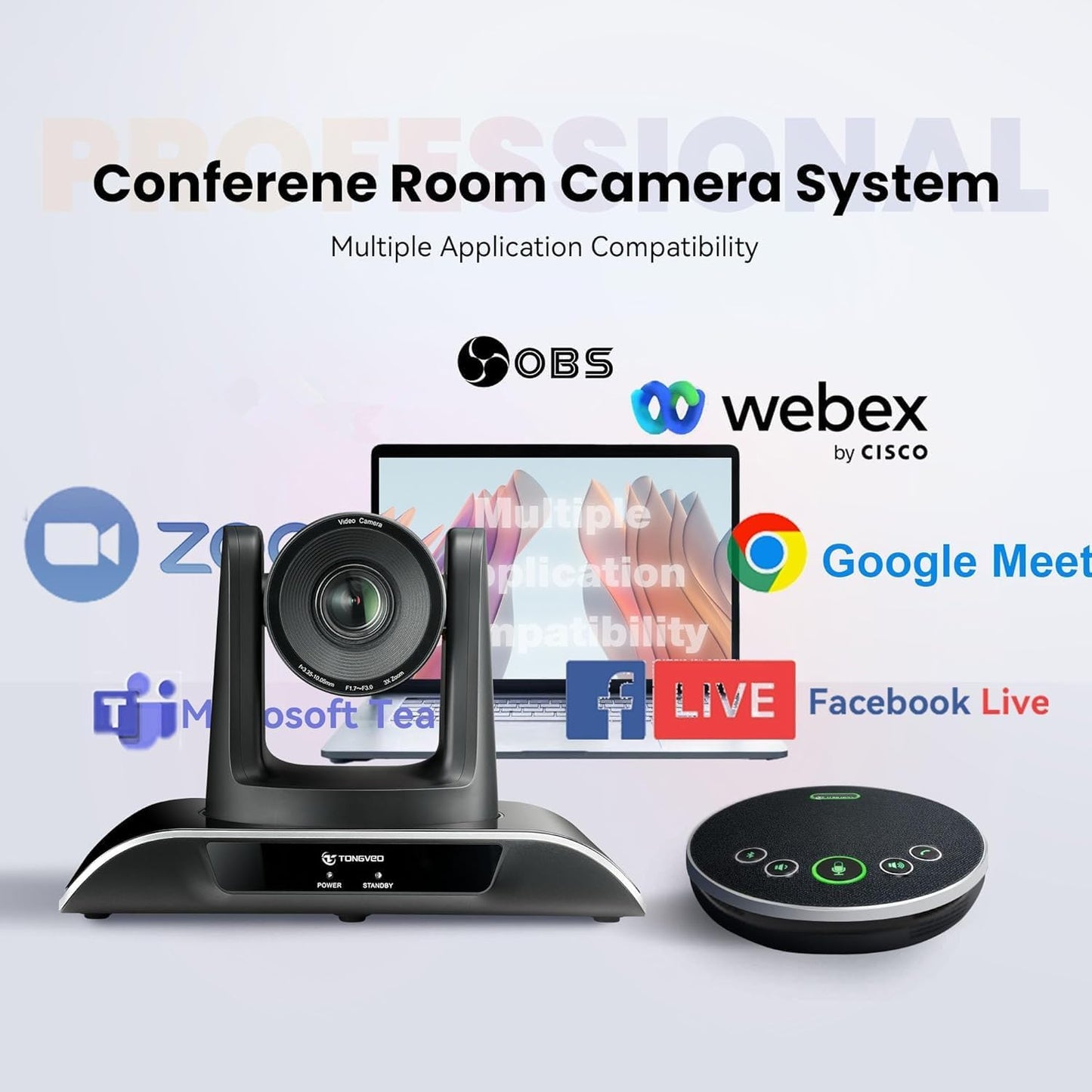 10x Zoom Conference Room Video Camera System, All-in-One HD 1080P 60fps 10X Optical Zoom USB3.0 HDMI PTZ Camera and Bluetooth Conference Speaker with Microphones Bundle for Medium Room