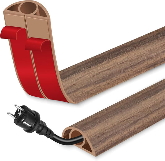 Floor Cord Cover for Wires on Floor Self Adhesive Cord Hider Floor Cable Management Wire Covers for Cords Protector Prevent Cable Trips Cord Cavity W 0.32" x H 0.32", Misty Brown Wood, 3.3Ft