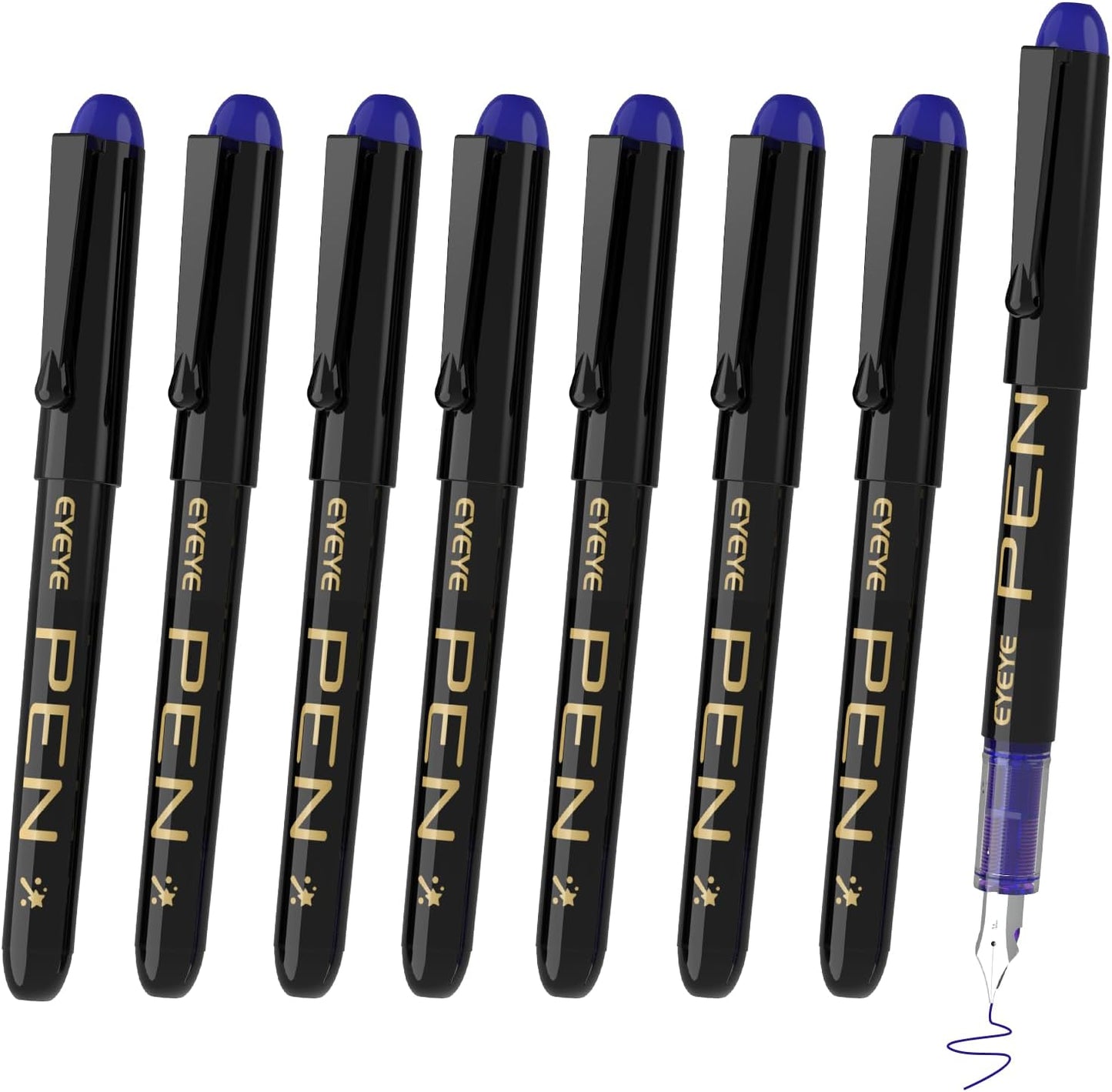EYEYE Fountain Pens for Writing, 8 Pack Blue Fine Point Pens Disposable Fountain Pens Stainless Steel Nib, Smooth Writing for Calligraphy, Journaling, Drafting, Sketching, Doodling & Office Supplies