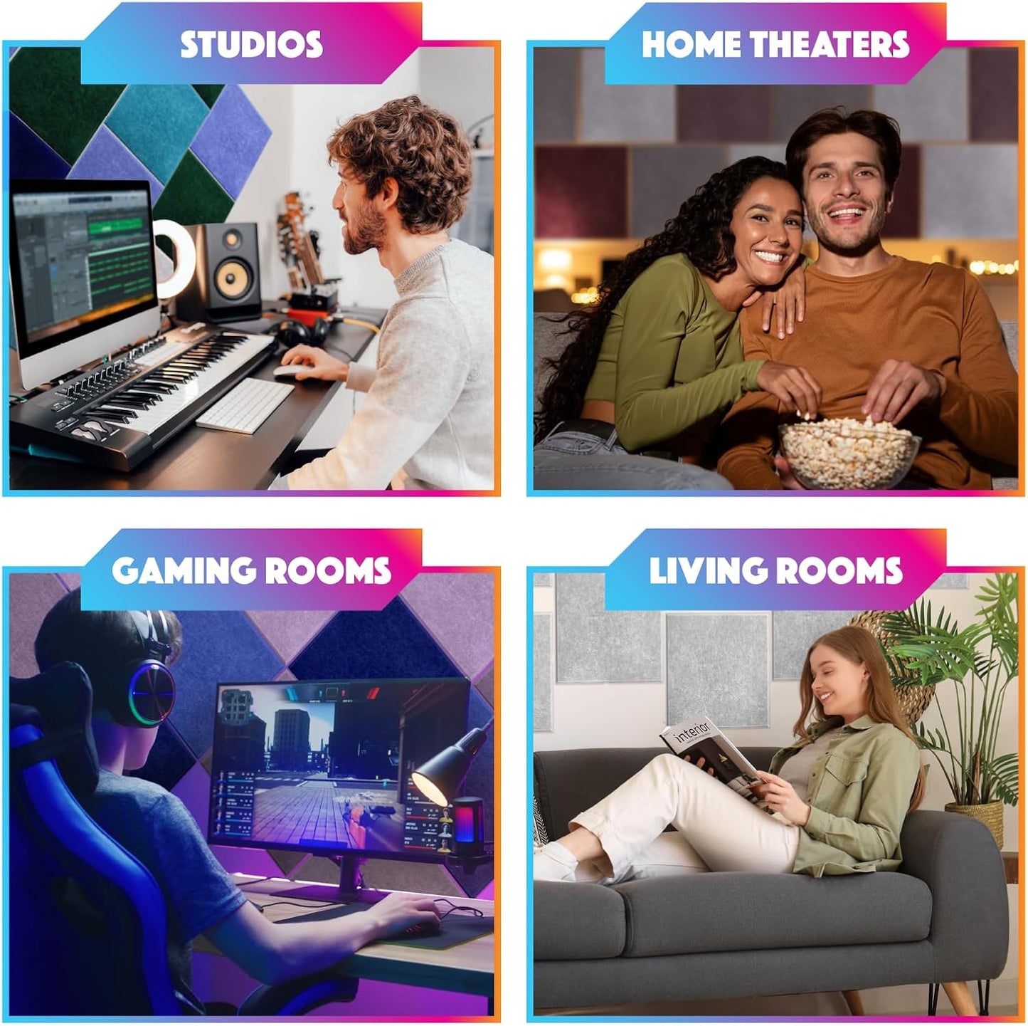 18 Pack Acoustic Panels Self Adhesive Sound absorbing Wall Panels, High Density Dampening Panel, 12X12X0.4 Inch Square Wall Panels in Home,Office,Reccording Room,Studio (Taro Purple)