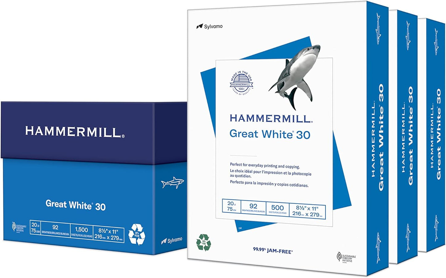 Hammermill Printer Paper, Great White 30% Recycled Paper, 8.5 x 11 - 92 Bright, Made in the USA, 086820C - 3 Ream (1,500 Sheets)