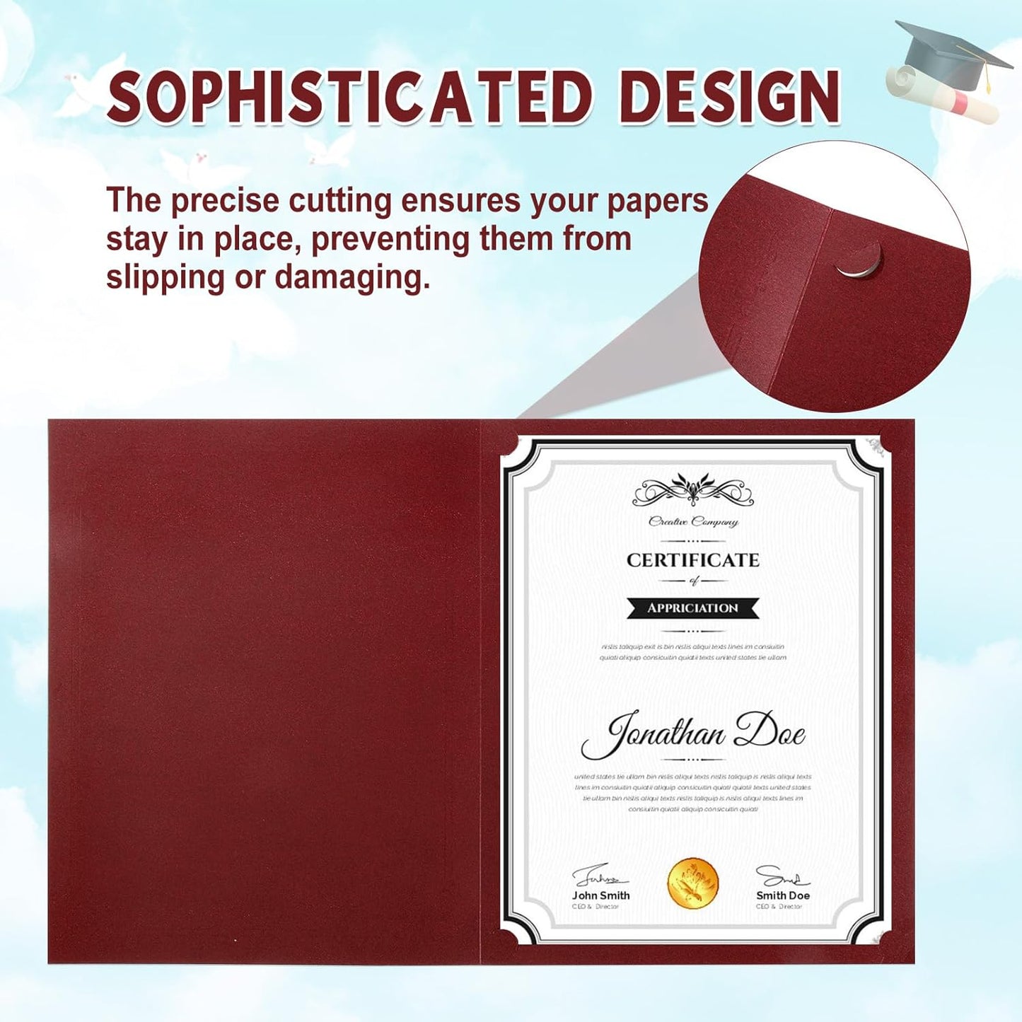 gisgfim 100Pcs Certificate Holders Diploma Covers Single Sided Gold Foil Border Award Certificate Covers for Letter Size 8.5x11 Certificates Cardstock Document Papers Storage Organizer (Maroon)