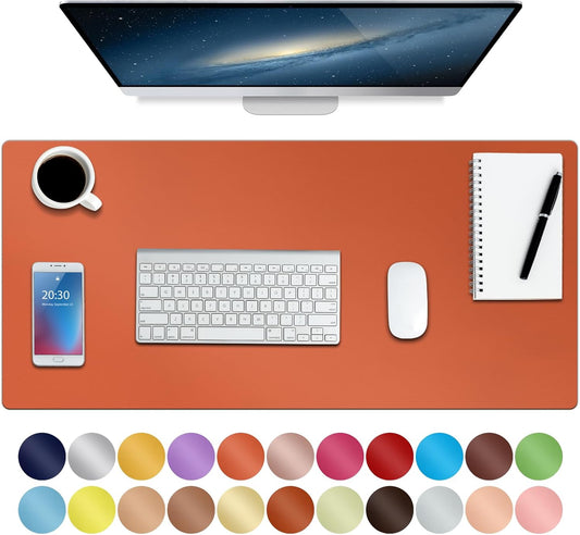 Boutilon Leather Desk Pad Protector,Non-Slip Mouse Pad,Laptop Desk Pad,Office Mouse Mat,Waterproof Leather Desk Blotter,Desk Writing Pad for Office and Home (M-Orange H,30"x14")