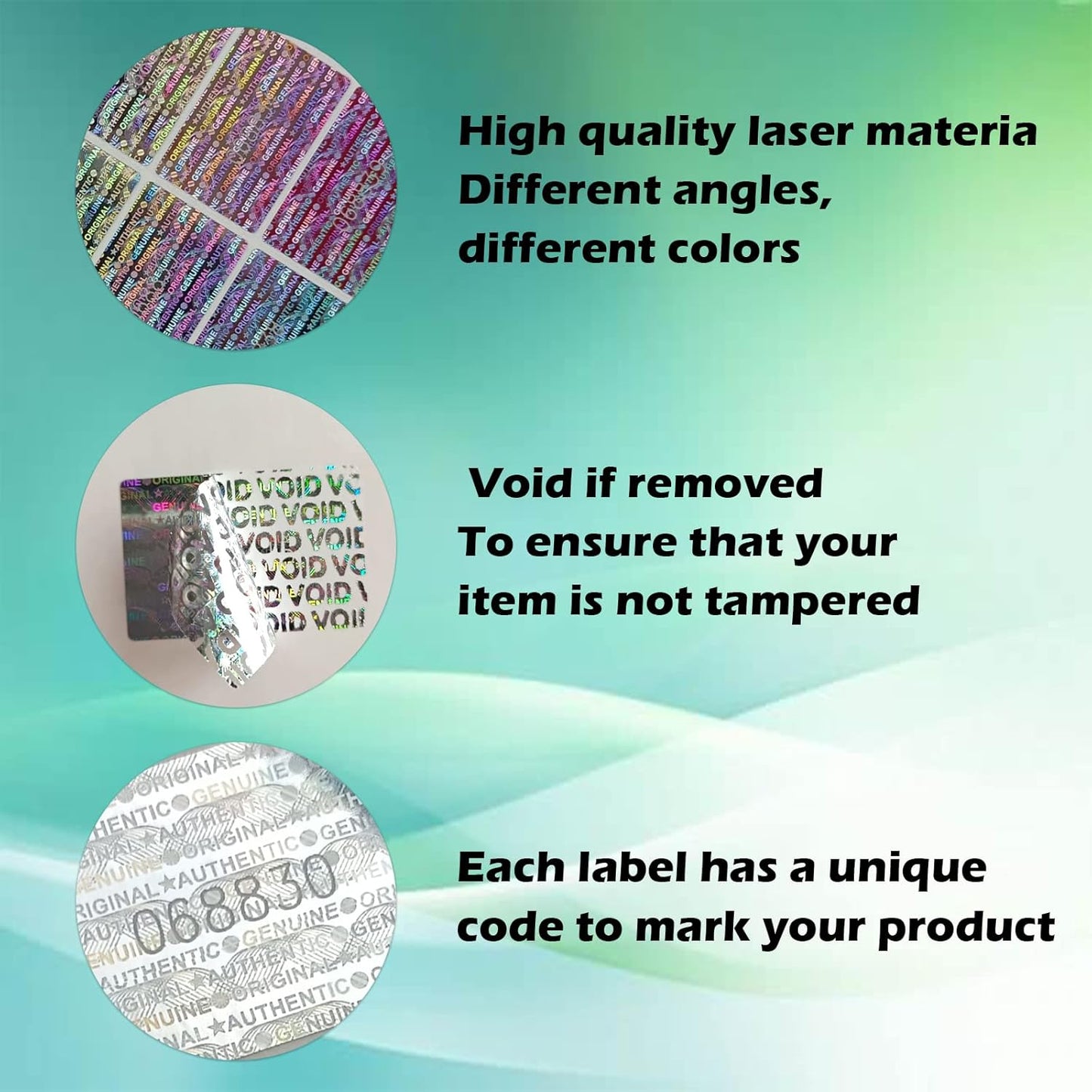 120Pcs Hologram Tamper Proof Stickers Security Tamper Evident Seal Warranty Void Original Genuine Authentic Holographic Labels/Stickers with Unique Serial Number(1.18X0.79 inch,Silver)