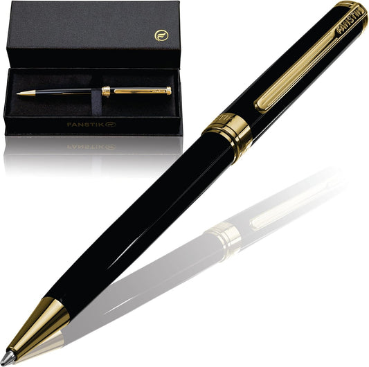 Customized Black & Gold Luxury ballpoint pen (Made In USA) fancy gift set for women, Real 24K Gold Plating, Professional executive pen gift set for men (Lux Custom-BallPoint Black-Gold)