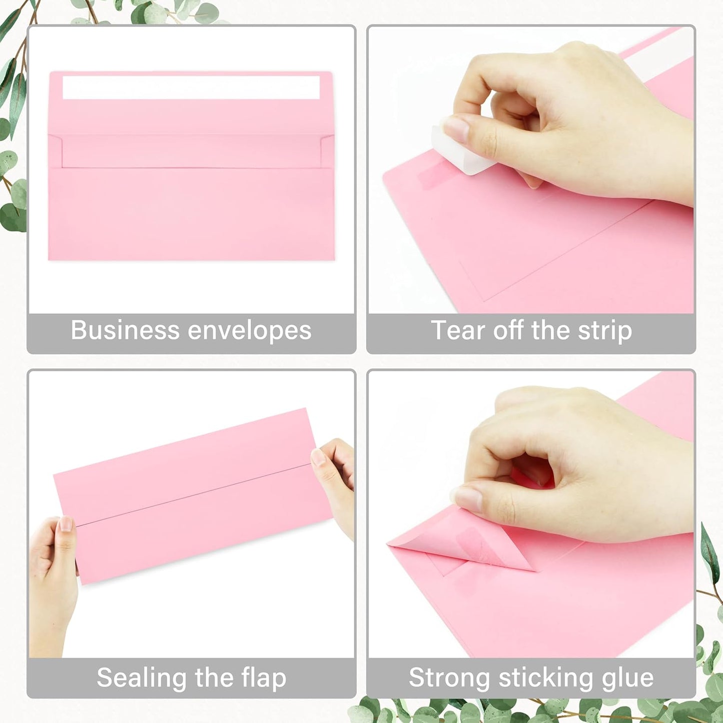 100 Pack #10 Business Envelopes, Self Seal Standard Pink Envelopes for Secure Business & Legal Mailing, Office, Checks, Letter, Invoices, 4 1/8 x 9 1/2 Inches