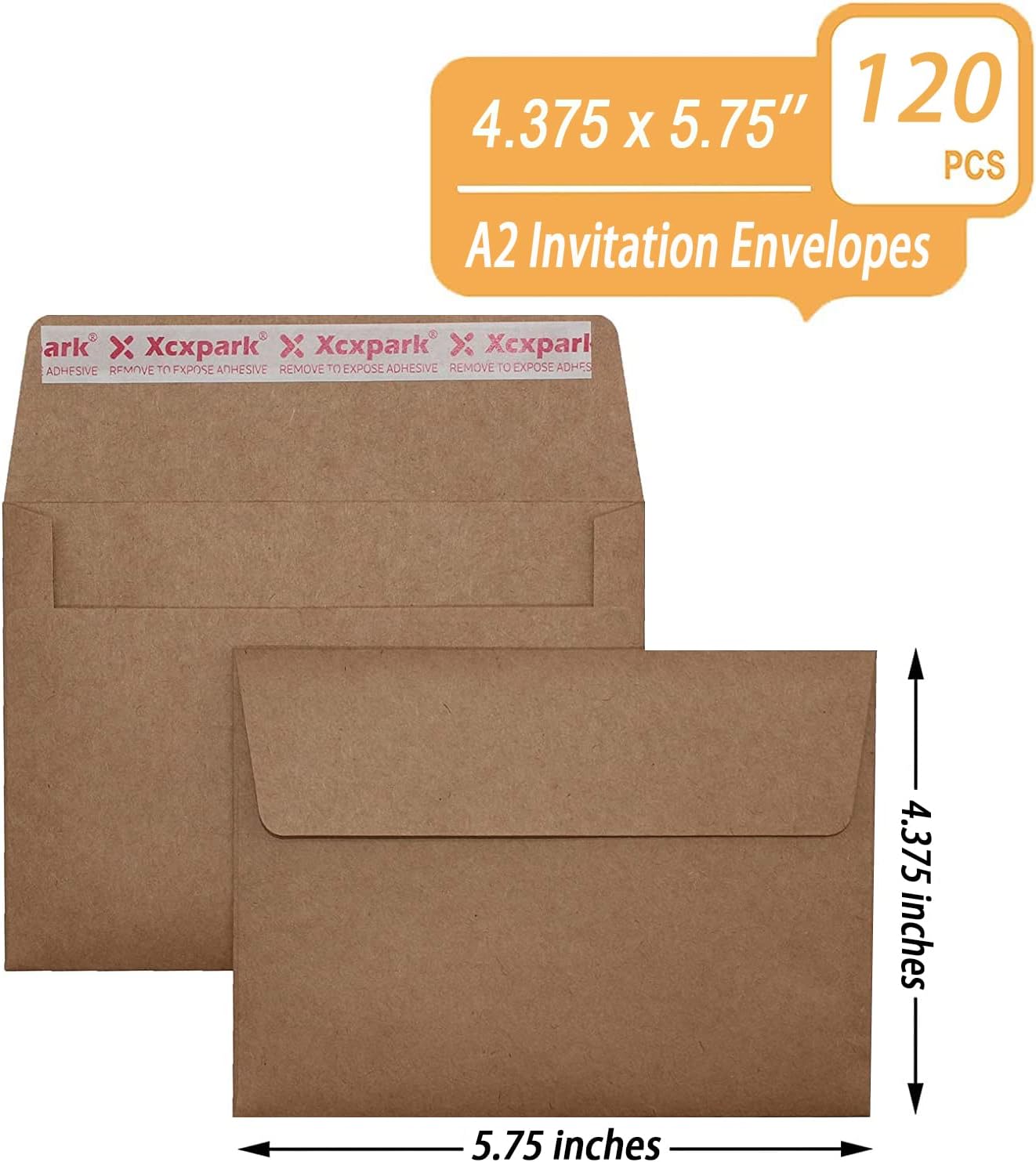 120 Qty Printable A2 Invitation Envelopes 4.375 x 5.75 Cards, Self Seal 120GSM Brown Paper Envelopes for Invitations, Papers, Photos, Documents, Wedding, Baby Shower, Easy to Seal and Peel