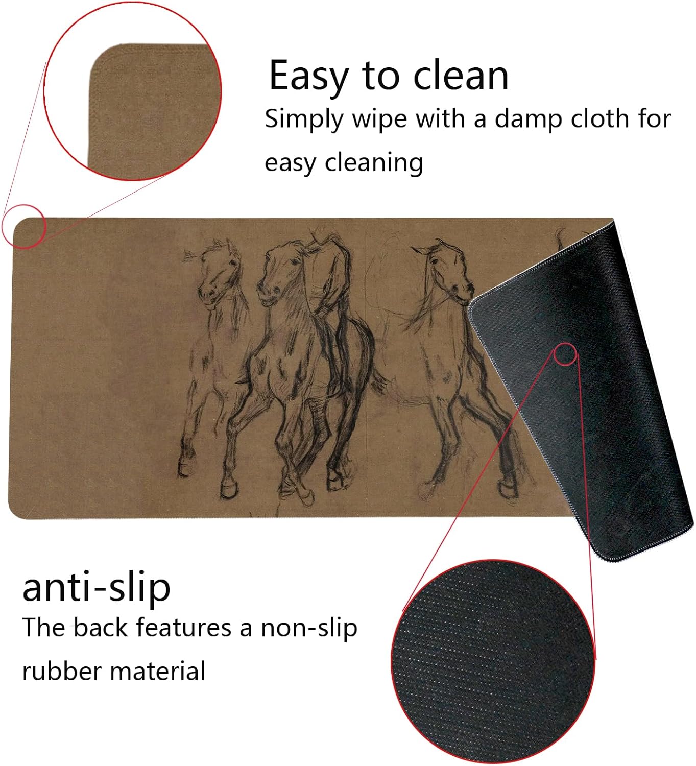 Vintage Western Mouse Pad,Retro Horse Desk Mat for Laptop,XL Large Vintage Mid Century Grey Abstract Art Mouse Pad for Home Decor Office Dorm, Horse Decor for Desktop 31.5x11.8 Inch