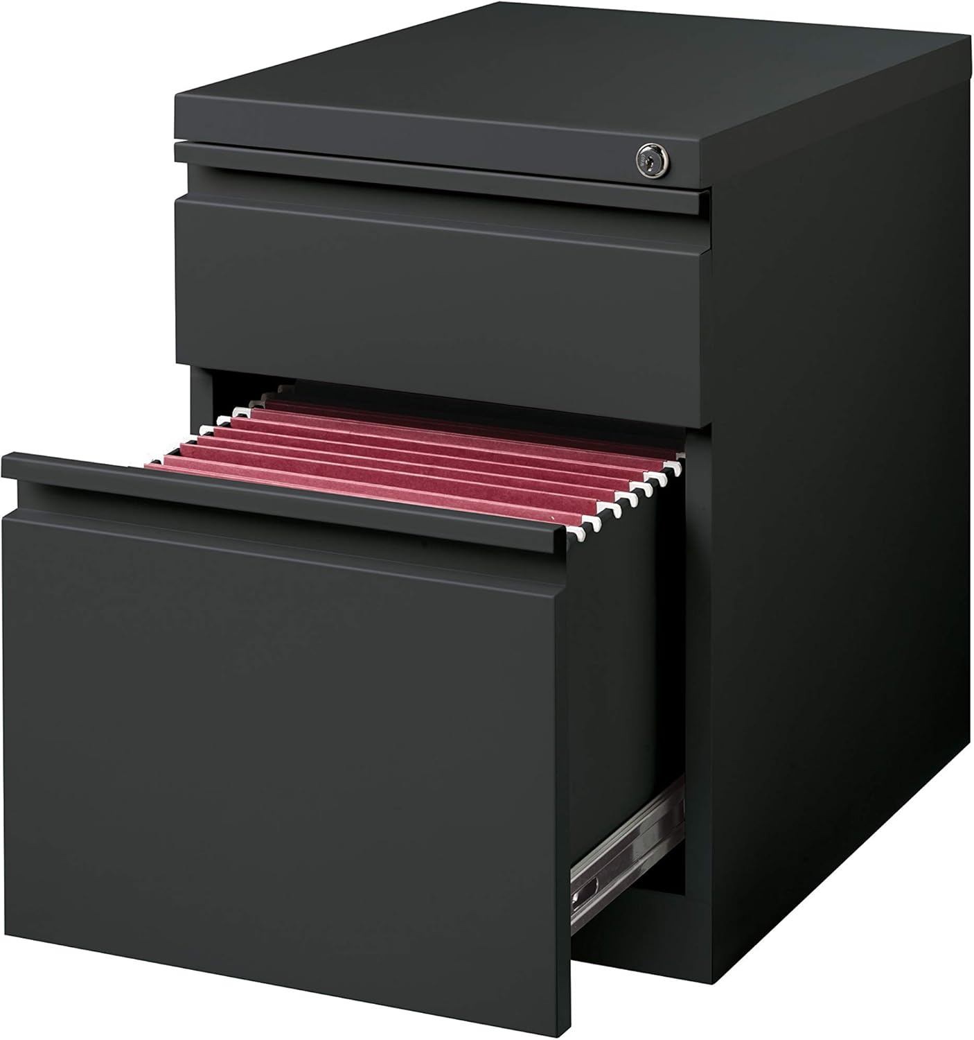 20 Inch Deep Metal 2 Drawer Box-File with Full Pull, for Home and Office, Holds Letter Width Hanging Folders Mobile Pedestal, Charcoal