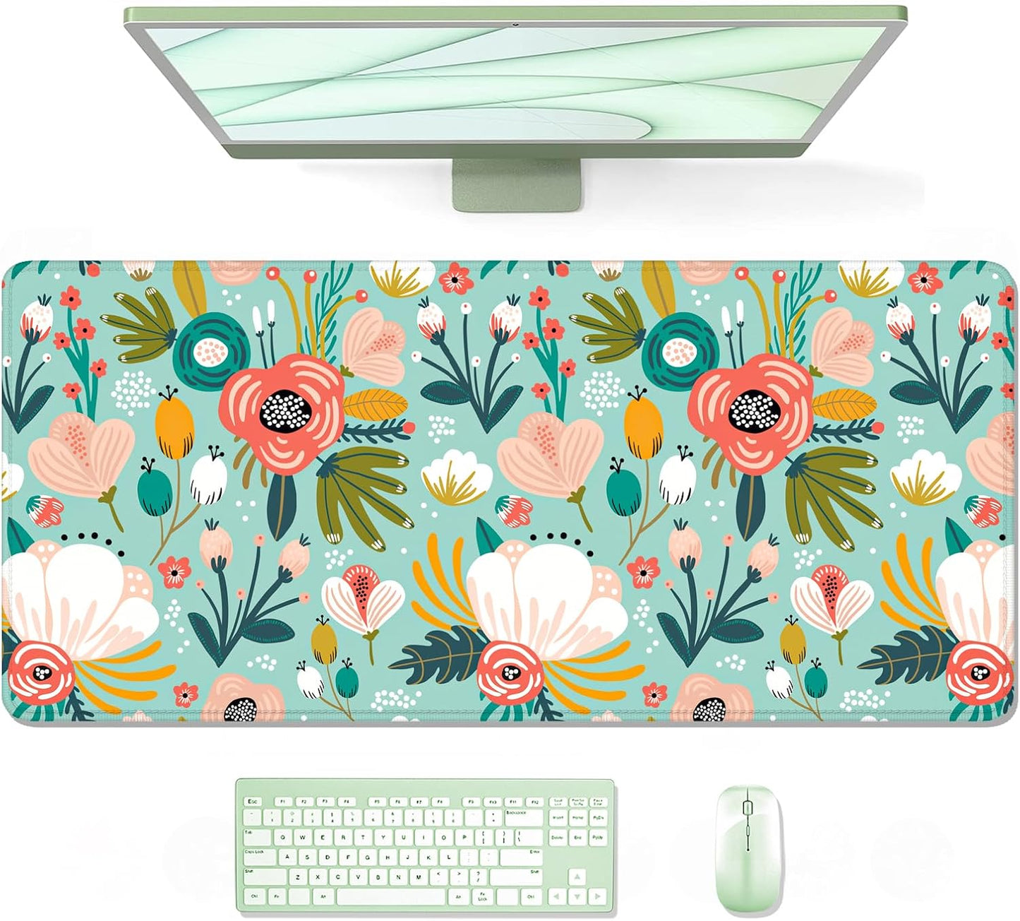 Auhoahsil Large Mouse Pad, XXL Gaming Mousepad, Desk Mat for Desktop, Thick Rubber, Big & Long Size, Stitched Edges, Full Desk Pad for Laptop & Computer, Extended 35.4 x 15.7 in, Colorful Flowers