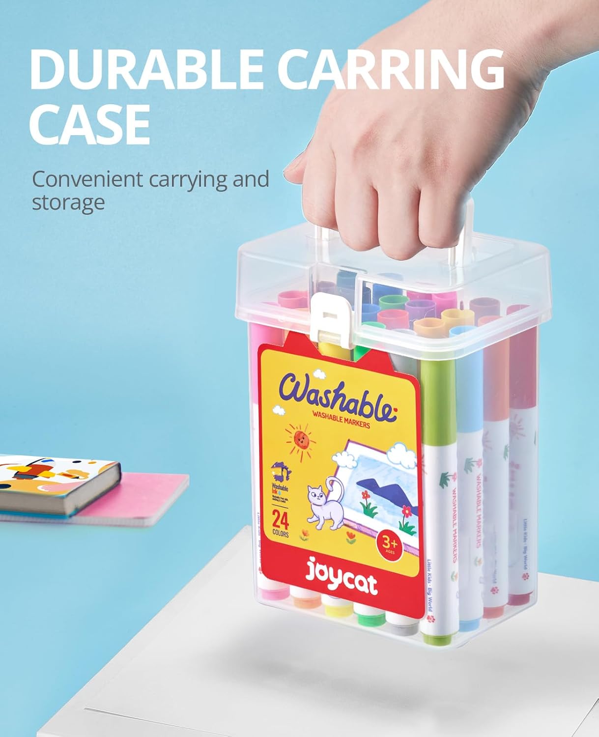 JoyCat 24 Count Washable Markers for Kids, 24 Colors Washable Markers Set with Carrying and Storage Case, Coloring Marker Bulk for Boys Girls, School Classroom Supplies