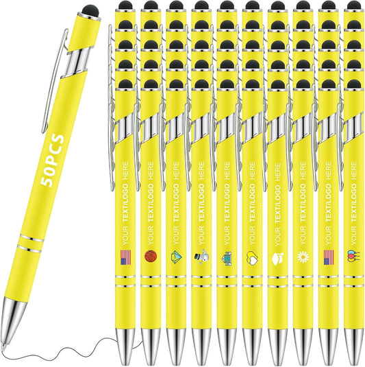 Personalized Pens 50pcs with Stylus Custom Ballpoint Pens in Bulk Engraved with Logo Text Personalized Bulk Black Ink for Office College Business