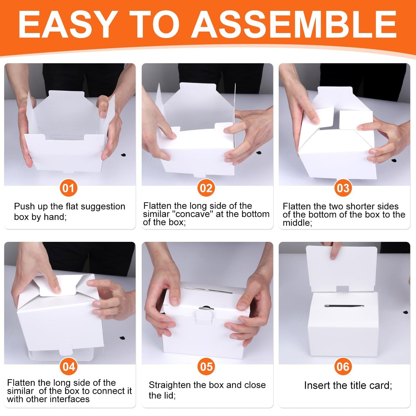 GRAWUN 6 Pack Cardboard Ballot Box with Slot, White Glossy Raffle Boxes 6.5x4.5x4.5Inch, Suggestion Boxes with Removable Slot,Donation Boxes for Fundraising, Collecting Card and Voting Contest