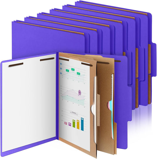 12 Pcs Classification Folders Letter Size, 2 Pocket Dividers Pressboard File Folder with Fasteners, Expanding File Organizer Bulk for Teachers, Clergy, Office, Church, Christmas (Purple)