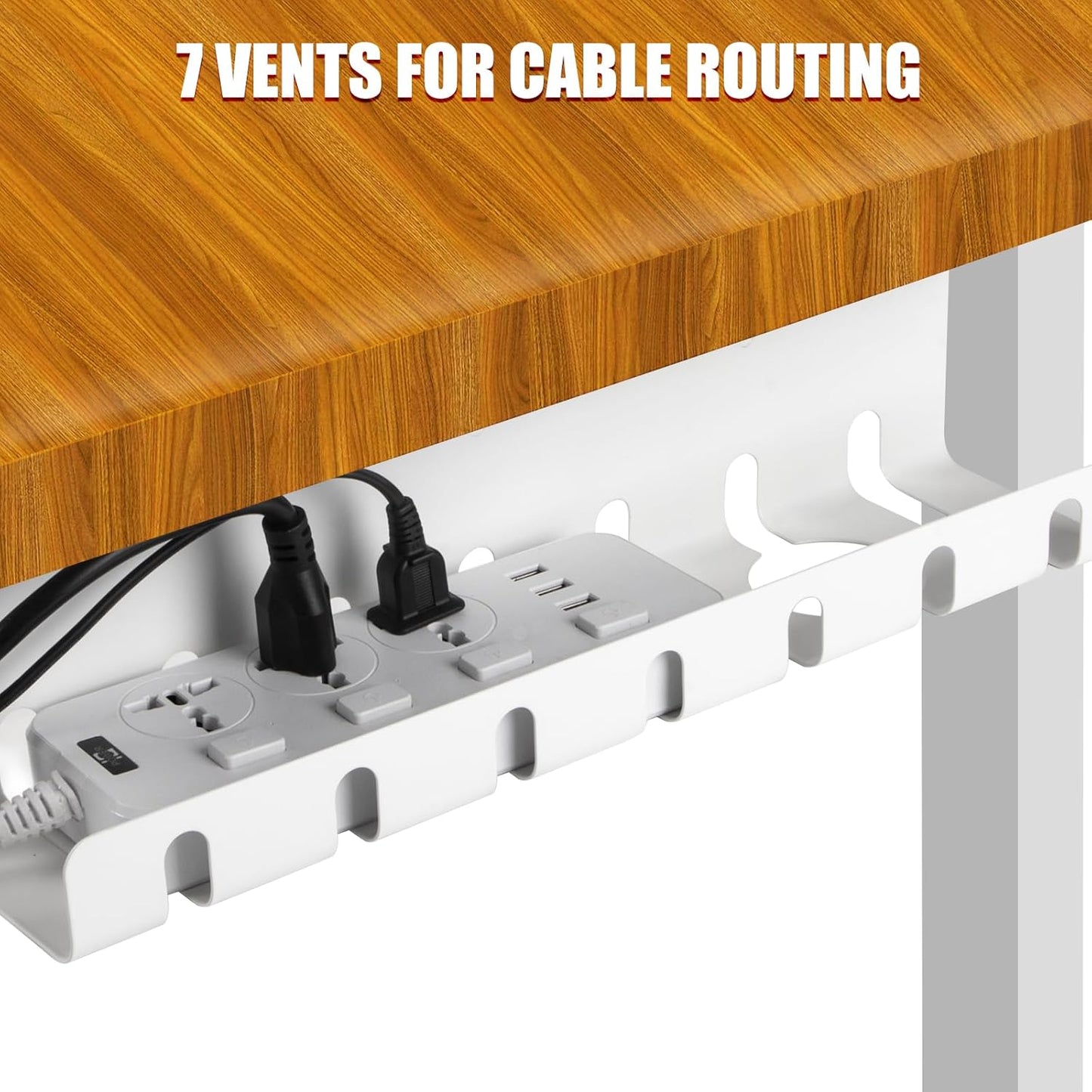 2 Pack Under Desk Cable Management Tray, 17" Wire Organizer for Power Strip, No Drill or Screw Mount, Easy Install Cord Raceway for Desk & Home, White