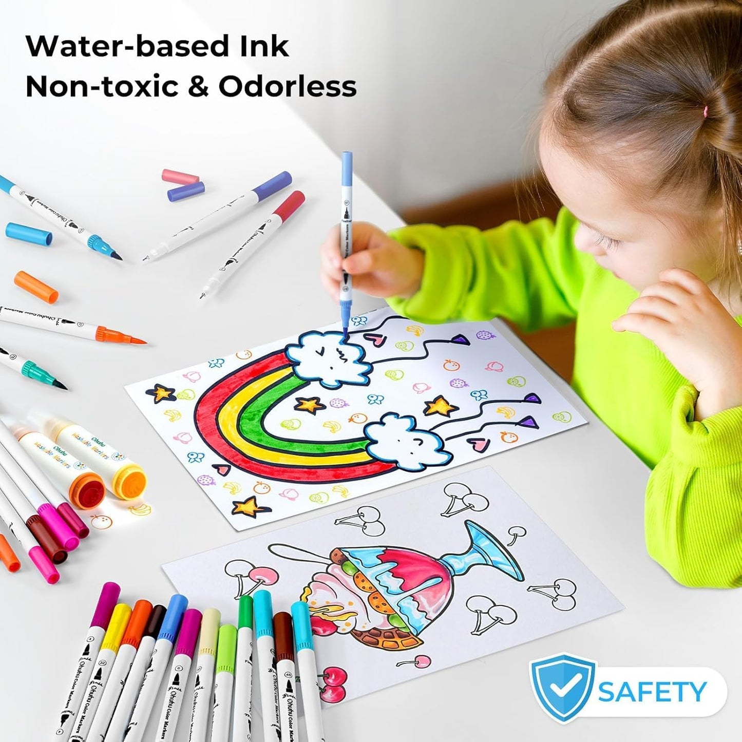 Ohuhu Markers for Adult Coloring Books No Bleeding 160 Colors Water-based Dual Tips Fineliner & Brush Coloring Markers for Kids Adults Beginners Drawing Pens for Journaling Lettering - Maui - White