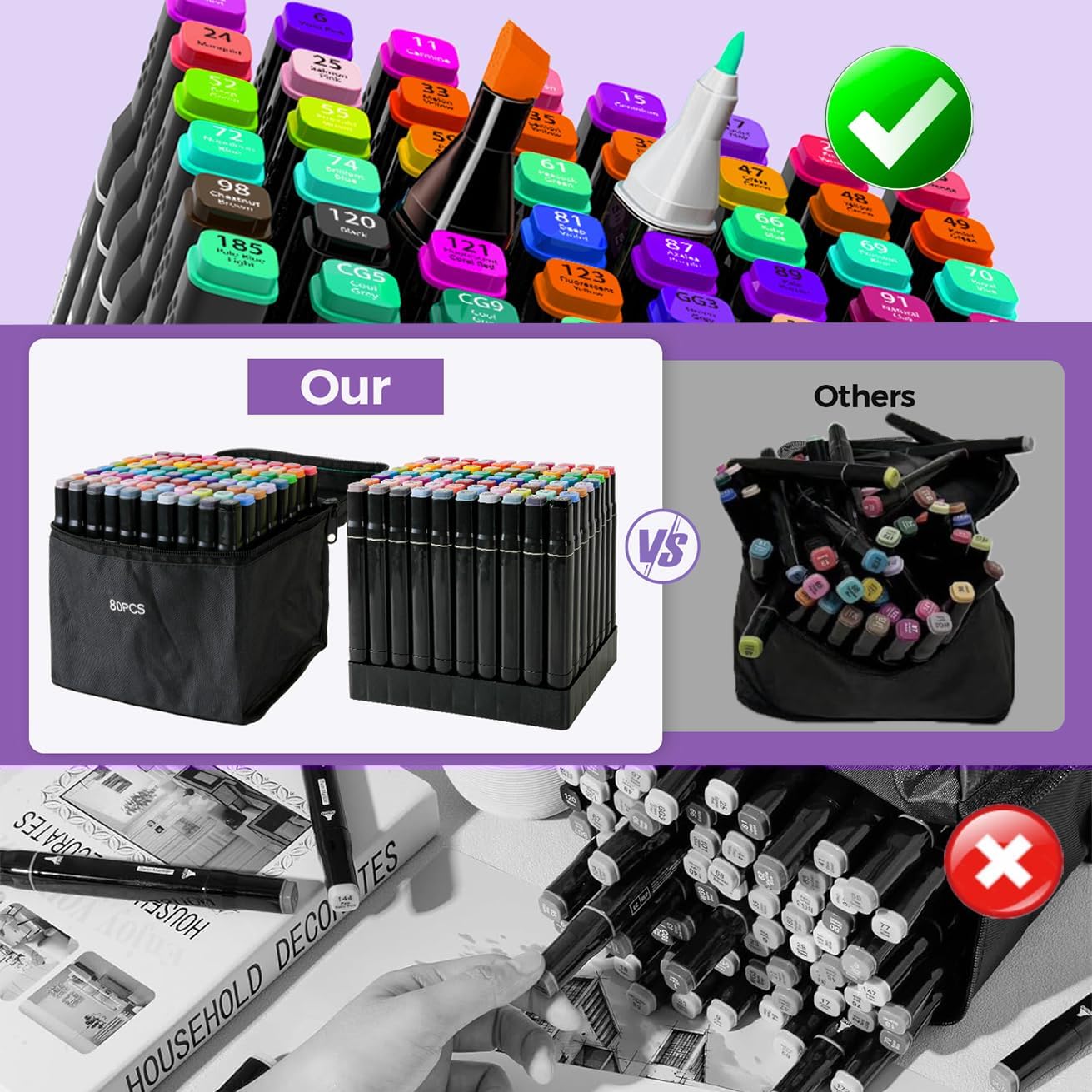 Alcohol Markers 80 Colors with Base Dual Tip Art Drawing Markers for Kids Students and Adults Comics Sketching Illustration - Refillable