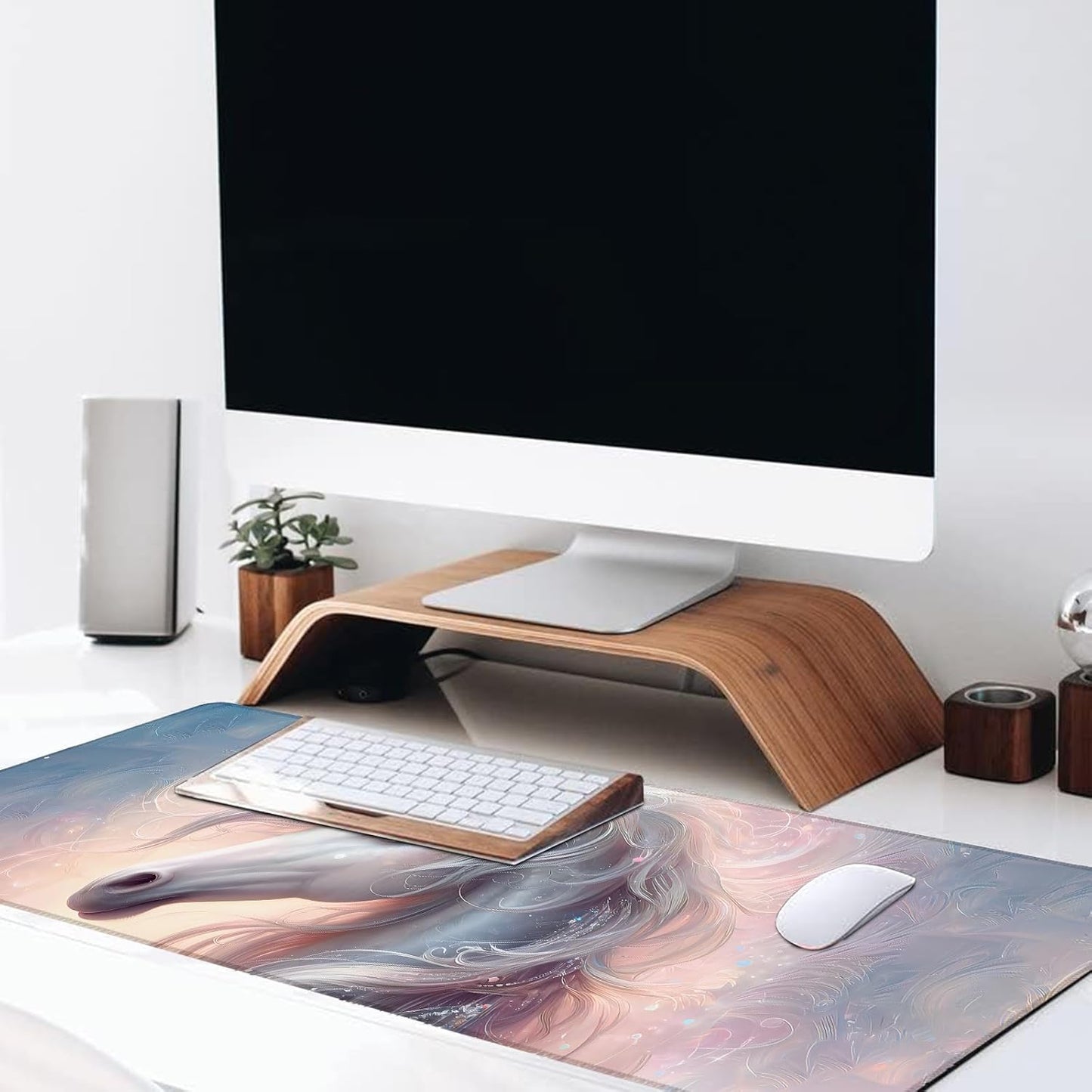 Elegant Unicorn Large Gaming Desk Mat,Rubber Non-Slip Mystical Fantasy Mouse Pad,31.5x11.8x0.12in Extended Animal Mousepad,Game Lover Mice Pads Gifts,Office Home Deskmat Decor