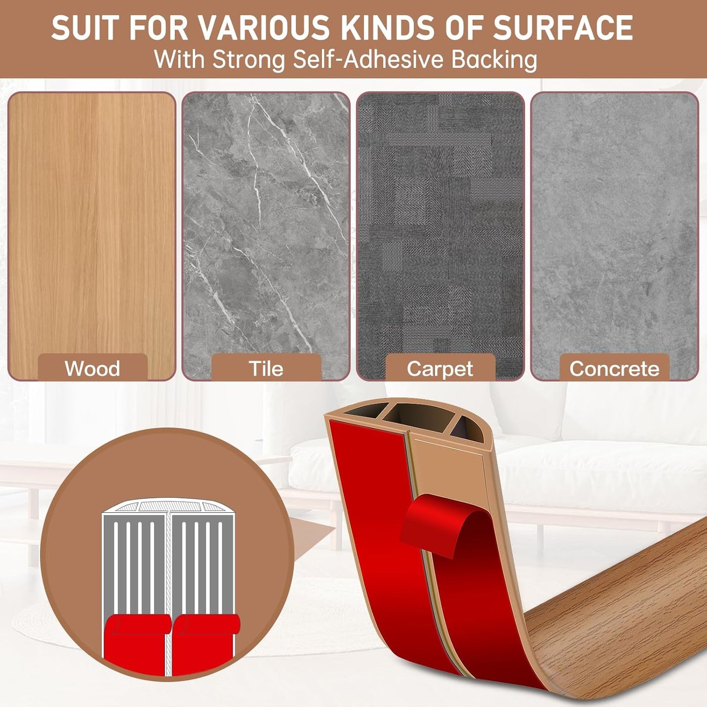 Floor Cord Cover Self Adhesive Cord Hider Floor Extension Cord Covers for Floor Power Cord Protector Cable Management Prevent Cable Trips Cable Cavity 0.59" W x 0.31" H (Light Brown Wood, 20Ft)