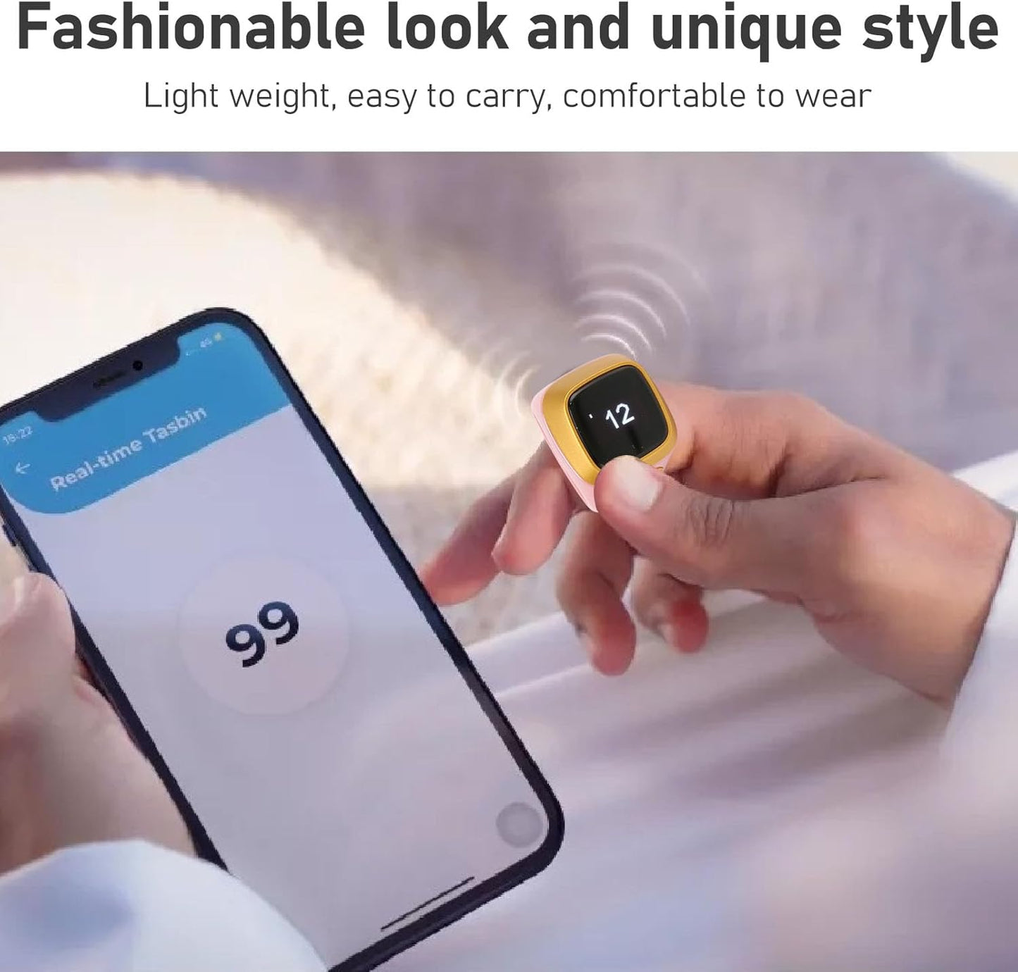 Finger Tally Counter, 20mm Rechargeable Tally Counter Ring BT5.1 Handheld Number Click Counter CNC Button Digital Finger Counter Support APP with 0.49in Screen (Pink)