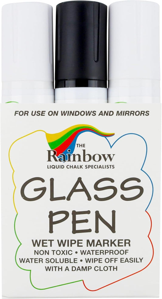 Glass Pen Window Marker: Liquid Chalk Pens for Glass, Whiteboard Markers with Washable Paint - Graduation, Car Windows, Mirror Pen, Storefront, Wedding, Party (3 Pens - Black & White - Jumbo Tip)