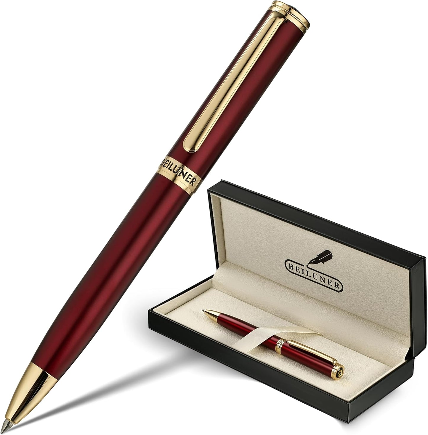 BEILUNER Red Lacquer Gel Pen With 24K Gold Finish, Retractable Pens, Gift Pen Set, Professional, Elegant, Writing, Executive, Office, Nice Fancy Designer, Perfect for Men and Women