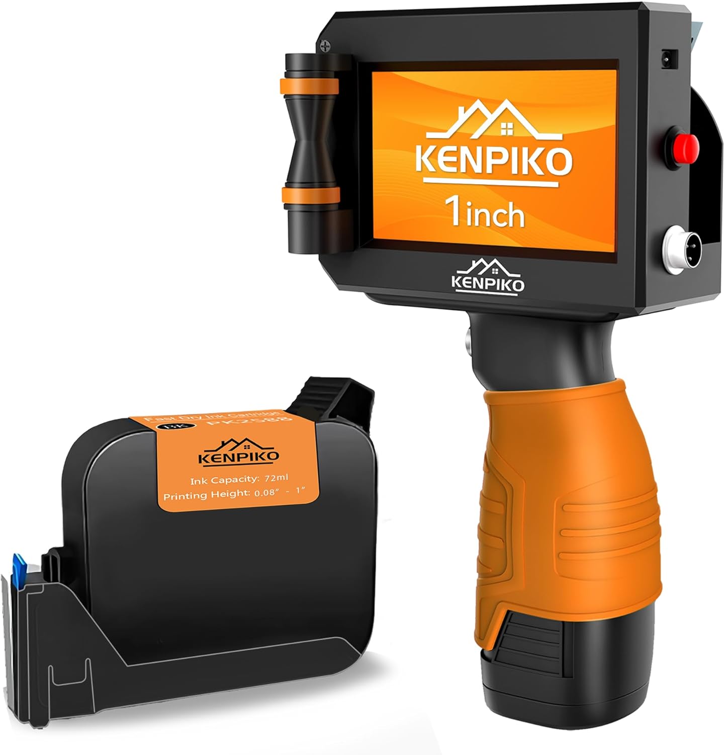 Handheld Printer, 2025 Upgrade 1 Inch Print Height Handheld Inkjet Printer with 72ML Quick-Drying Ink Cartridge,Portable Inkjet Printers Gun with 4.3" Touch Screen for Barcode, Logo, Date