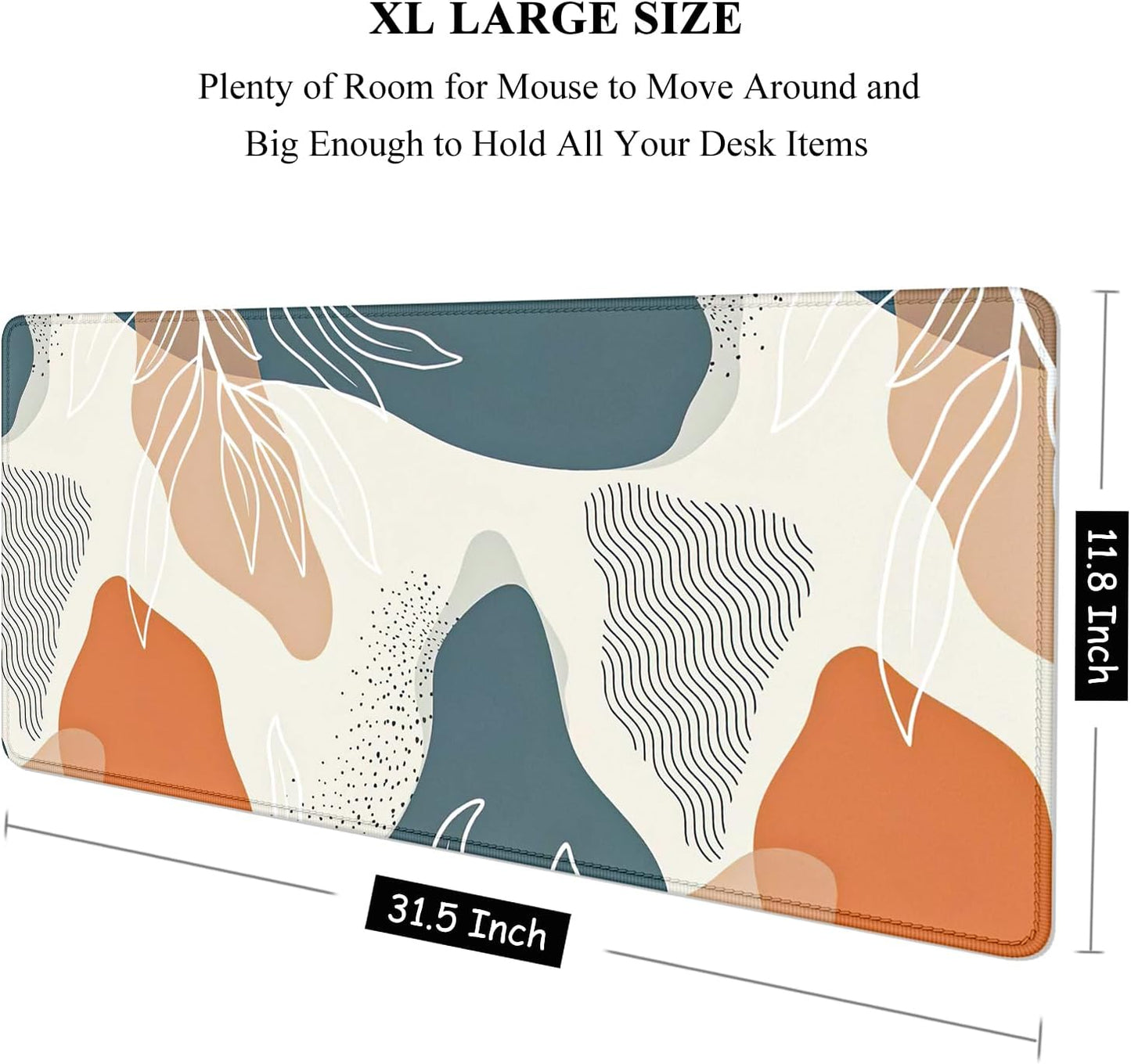 Auhoahsil Large Mouse Pad, XXL Gaming Mousepad, Desk Mat for Desktop, Thick Rubber, Big & Long Size, Stitched Edges, Full Desk Pad for Laptop & Computer, Extended 31.5 x 11.8 in, Abstract Art Leaves