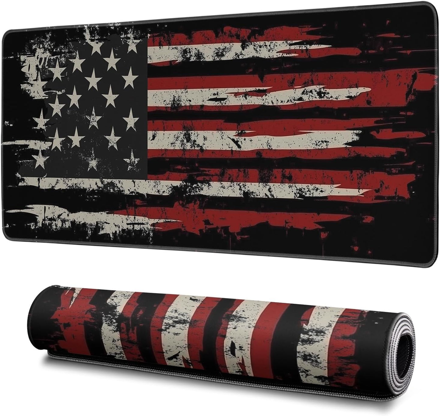 American Flag Mouse Pad Abstract American Mouse Pad 31.5x11.8 Inch Flag Texture Non-Slip Rubber Base Large Mousepad Stitched Edges Keyboard Mouse Mat Desk Pad for Office and Home