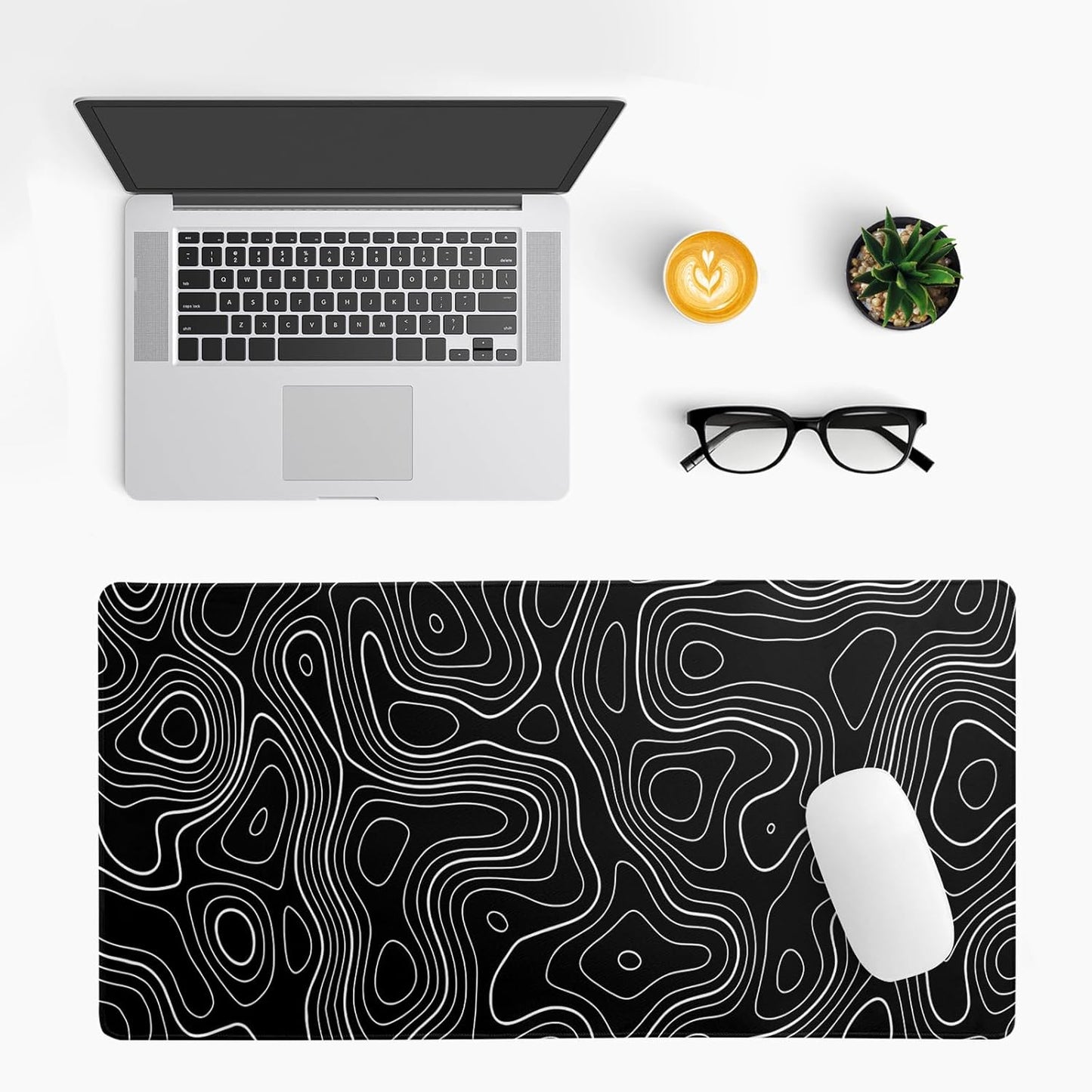 Topographic Contour Gaming Mouse Pad Black Large Mouse Pad for Keyboard and Mousepad Desk Mat with 3mm Non-Slip Base and Stitched Edge for Gaming and Office Computer Mat Protector Mat 27.6x11.8 Inch