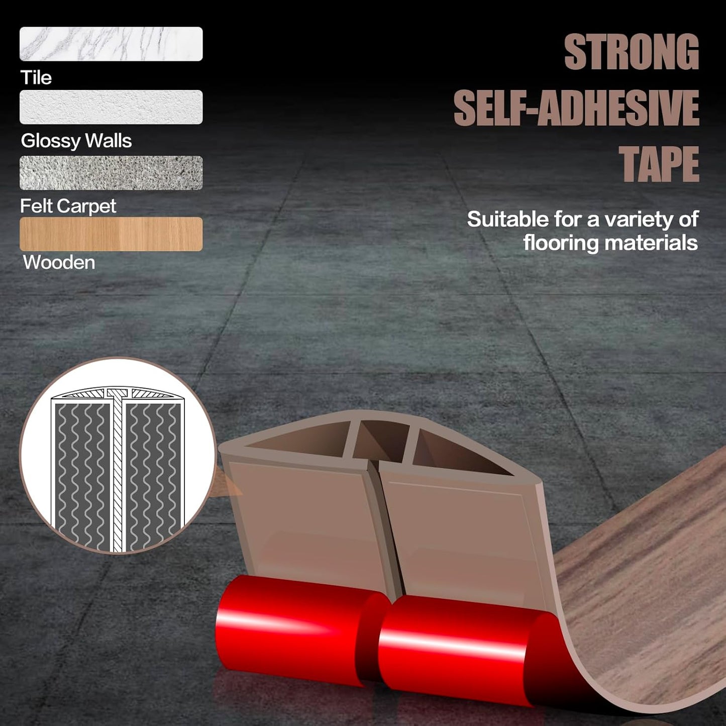 Floor Cord Cover Self Adhesive Cord Hider,10FT Cable Management, Extension Strip Protector for Wires, Prevent Cable Trips for Offices, Gyms, Exhibitions Cavity:0.39"(W) x 0.27"(H) Wood Walnut