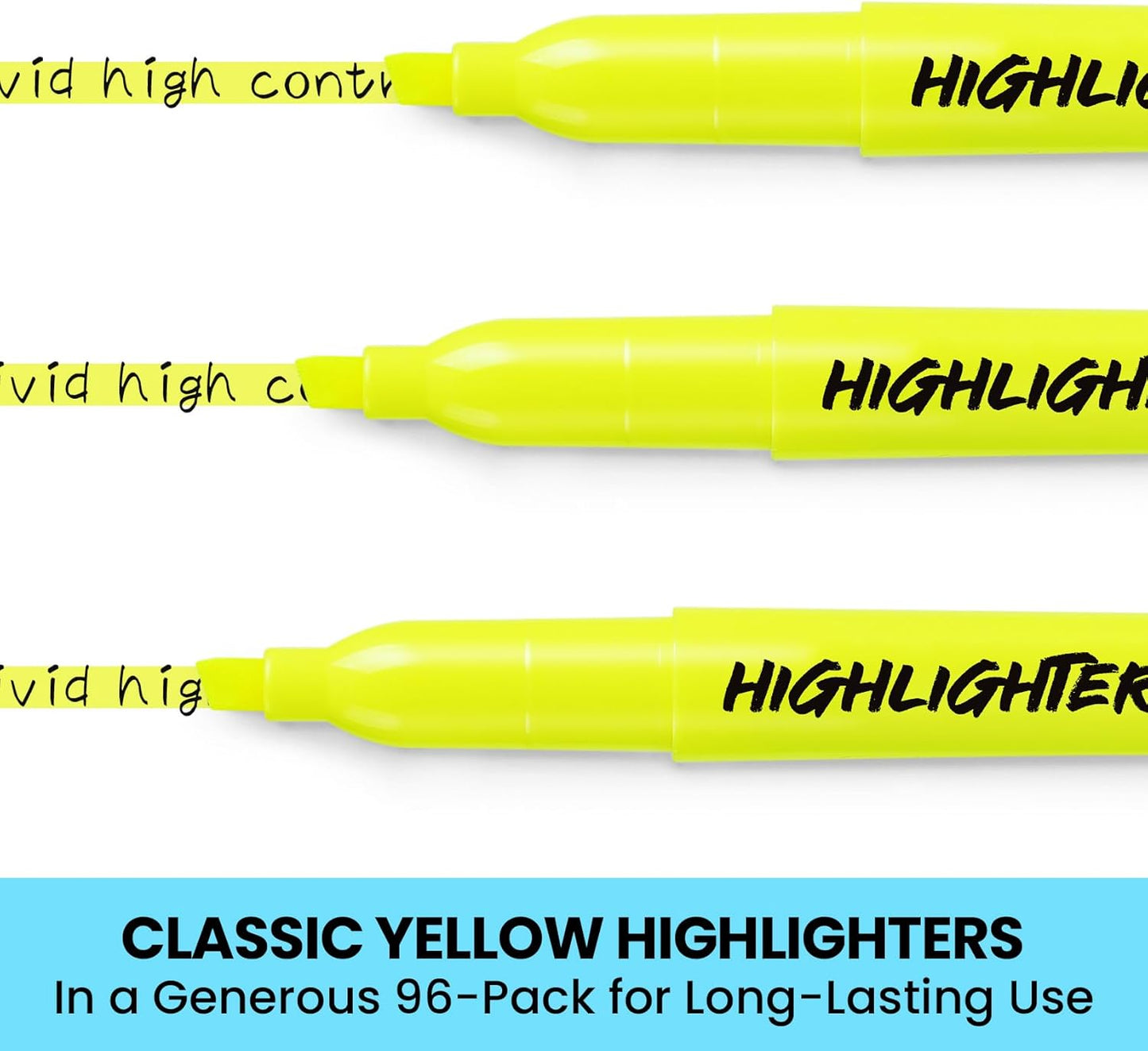 Taja 96 Pack Yellow Highlighters Bulk, Chisel Tip Highlighters Markers Set with No Bleed Ink, Perfect for School & Office Supplies