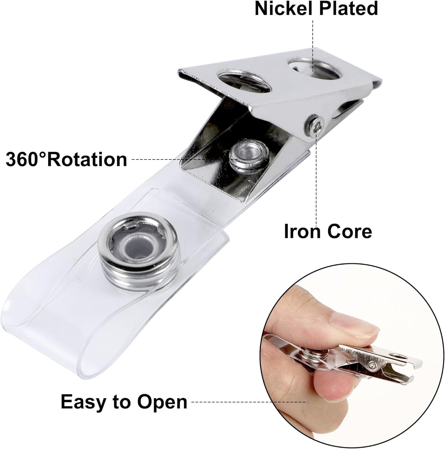 Happy Trees 100pc Metal Badge Clips with Strap Clear ID Strap Clip Adapter