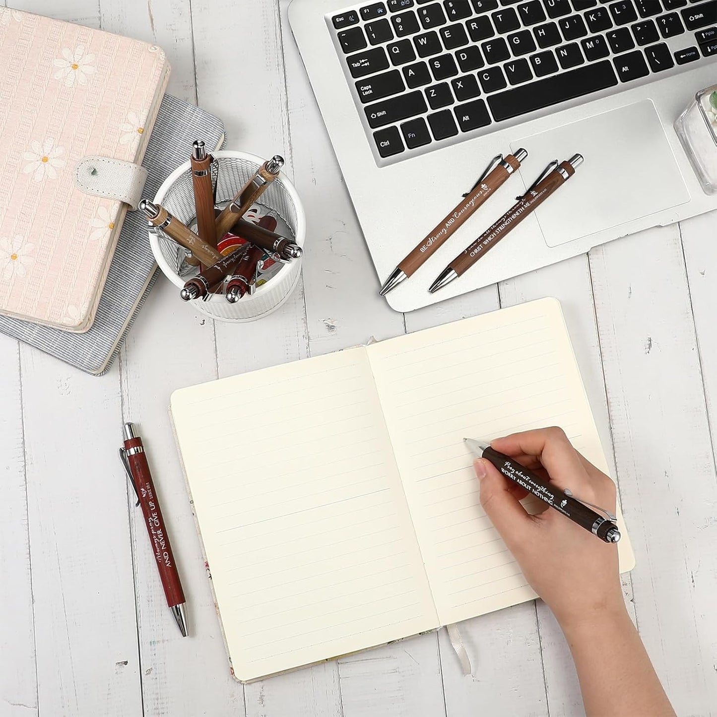 50 Pack Bible Verse Bamboo Retractable Ballpoint Pens Christian Inspirational Bible Verse Ballpoint with Black Ink Pen for Journal Writing Office Supplies Religious Gifts for Men Women(Wood Color)