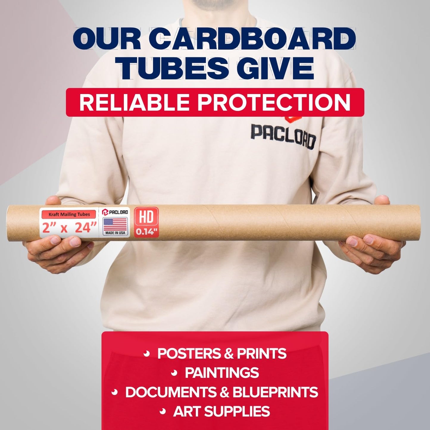 2" x 24" Heavy-Duty Reinforced Cardboard Mailing Tube, Pack of 4 Tubes with 8 Caps – Secure USPS Approved – Great for Shipping and Storing of Prints, Artwork, Posters or Documents