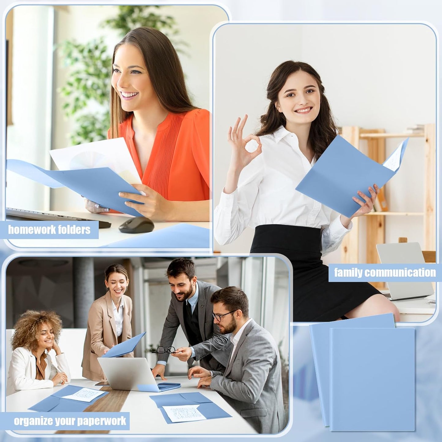 Gueevin 24 Pcs Plastic Folders with Pockets, Back to School Two Pocket Folder Fit Letter Size, Heavy Duty School Business Card Holder for Home Office, 11. 61 x 9. 45 Inches (Haze Blue)