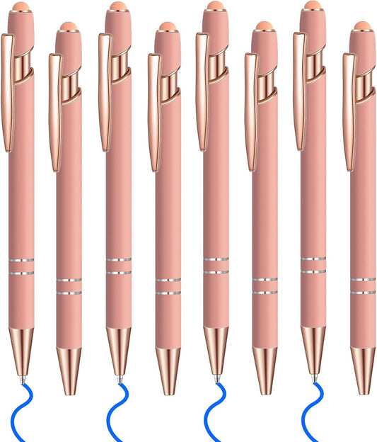 8 Pcs Blue Ink Ballpoint Pen with Stylus Tip 2 in 1 Stylus Ballpoint Pen Metal Pens Stylus Pen for Touch Screens School Office Coworkers (Pink Rose Gold)