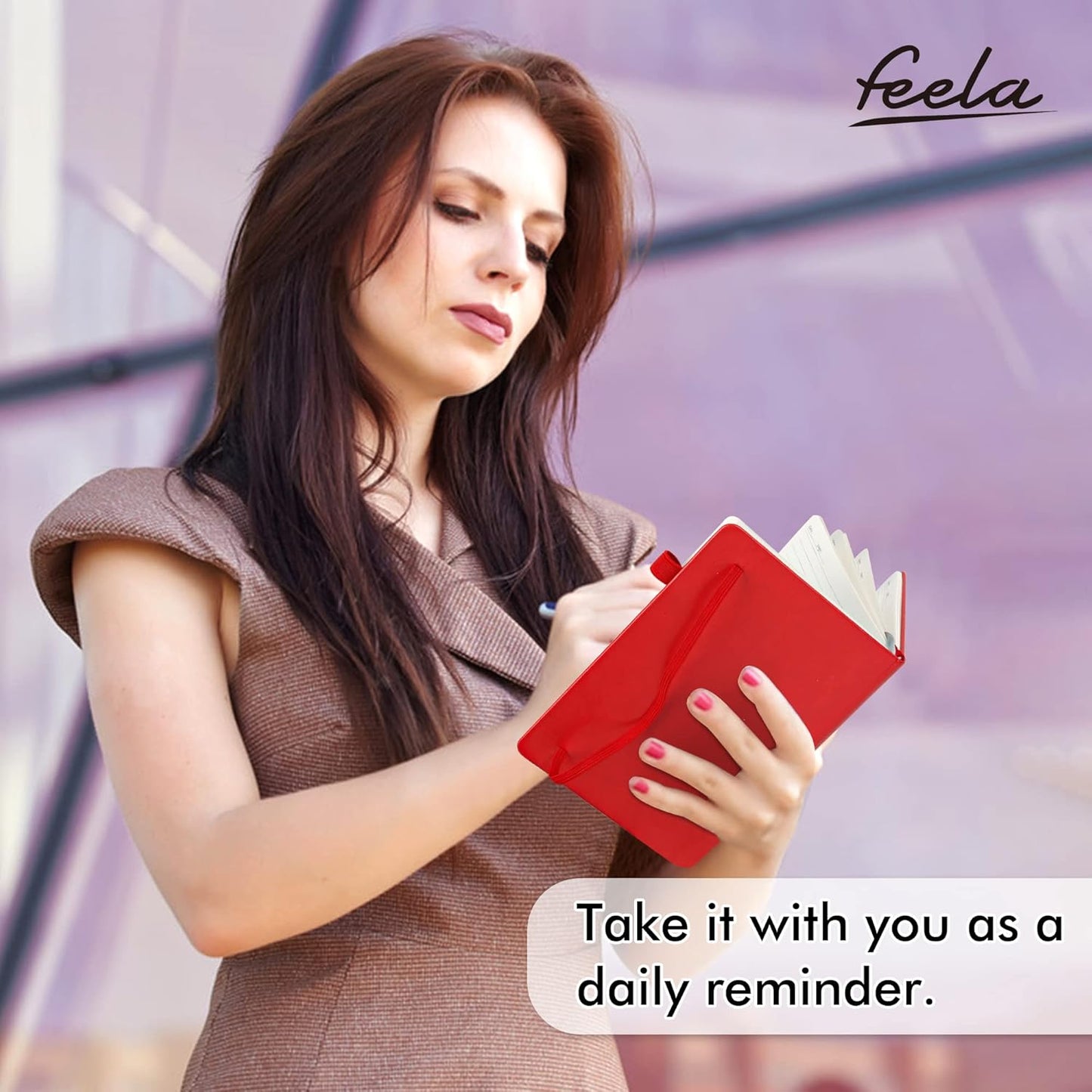 feela 24 Pack Journal Notebook for Work, Business Notebook Bulk Hardcover Lined Writing Journal with Pen Holder for Men Women Note Taking, with 24 Black Pens, 120 GSM, 5.1”x8.3”, A5, Red