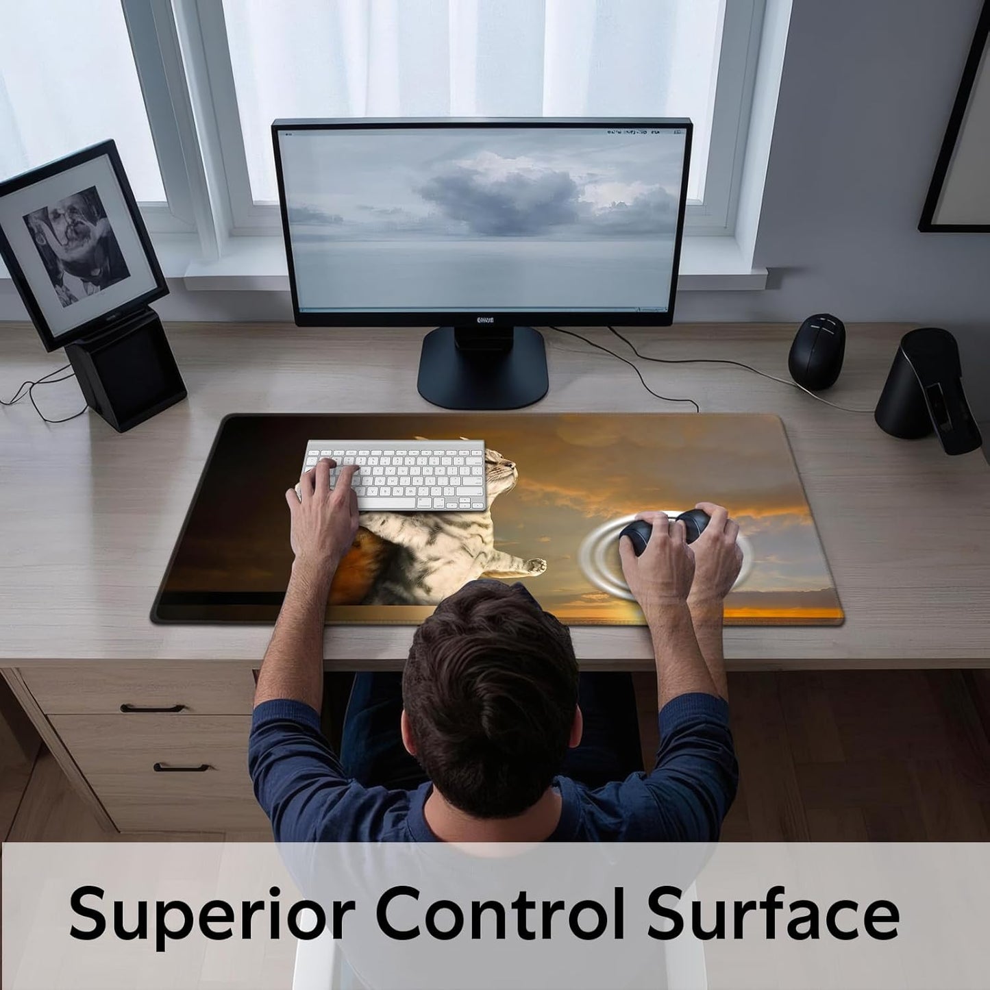 Titanic Funny Cat Mouse Pad with Sunset Scene - Large Non-Slip Desk Mat for Office, PC & Laptop - 35.5"x15.7" x 3mm