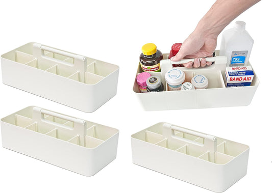 -Large Portable Caddy, DIY Dividers, 8 Compartments, School Office Supplies Home Business Organizer,Portable Basket with Handle Storage Organizer Modern Made in USA (4 PACK, Ivory)