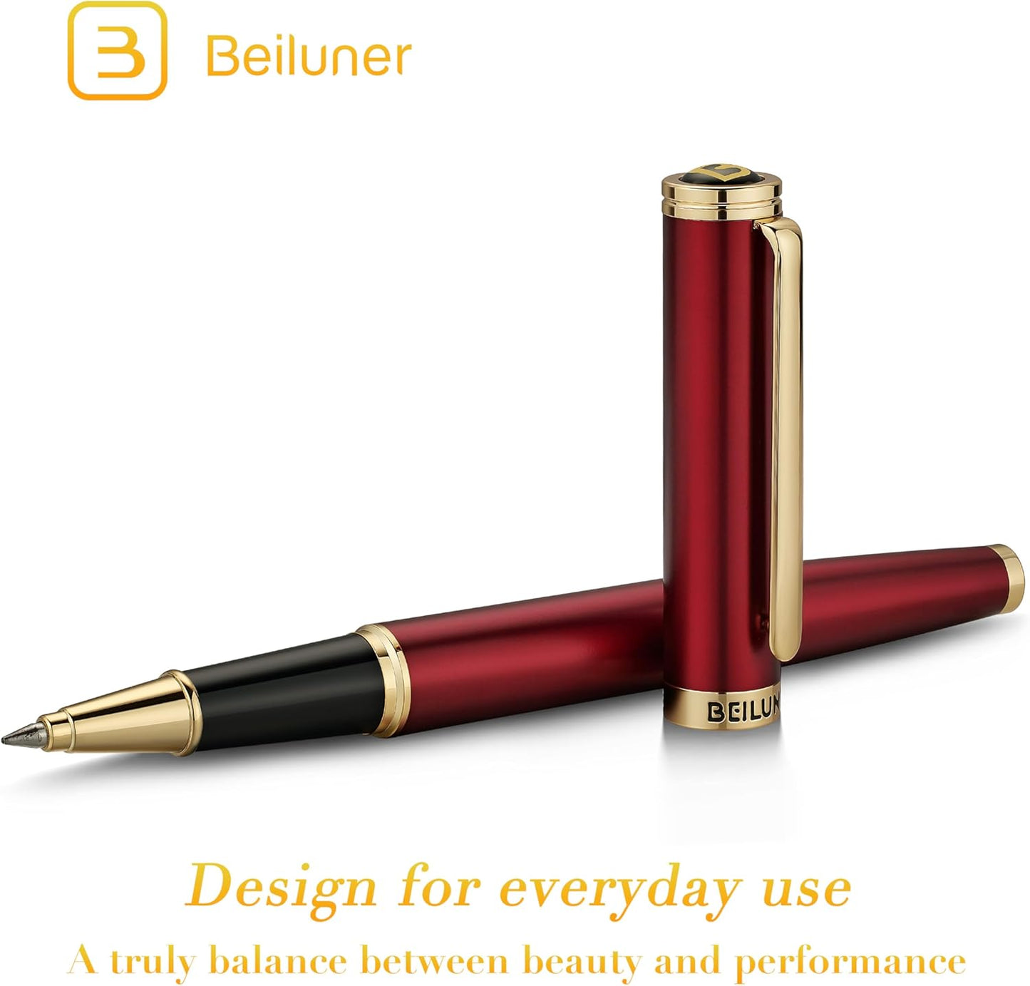 BEILUNER Luxury Rollerball Pen,24K Gold Trim,Noble and Elegant Designs,Schneider Ink Refill, Best Roller Ball Pen Gift Set for Men & Women, Professional, Executive Office, Nice Pens